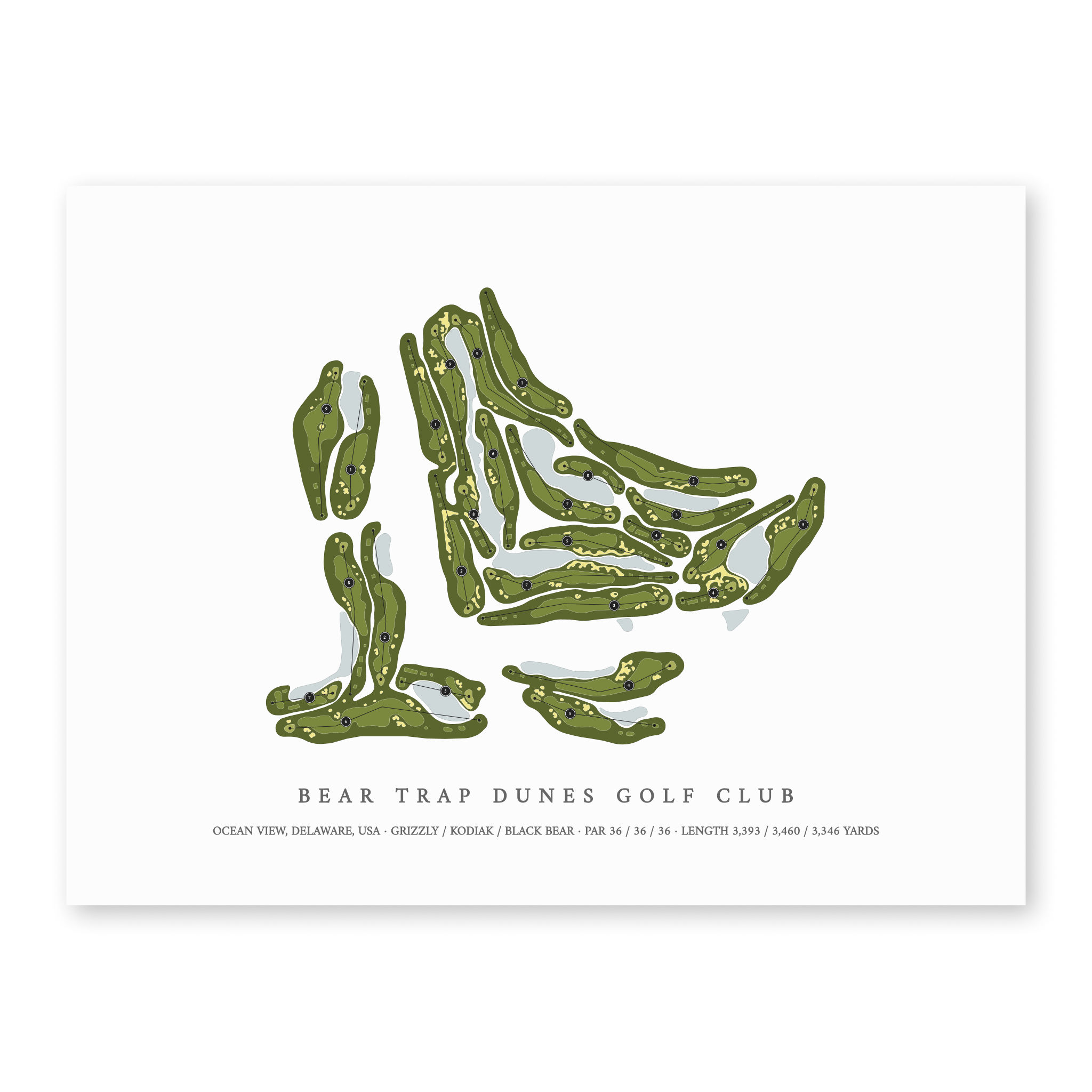 Bear Trap Dunes Golf Club | Golf Course Map | Unframed