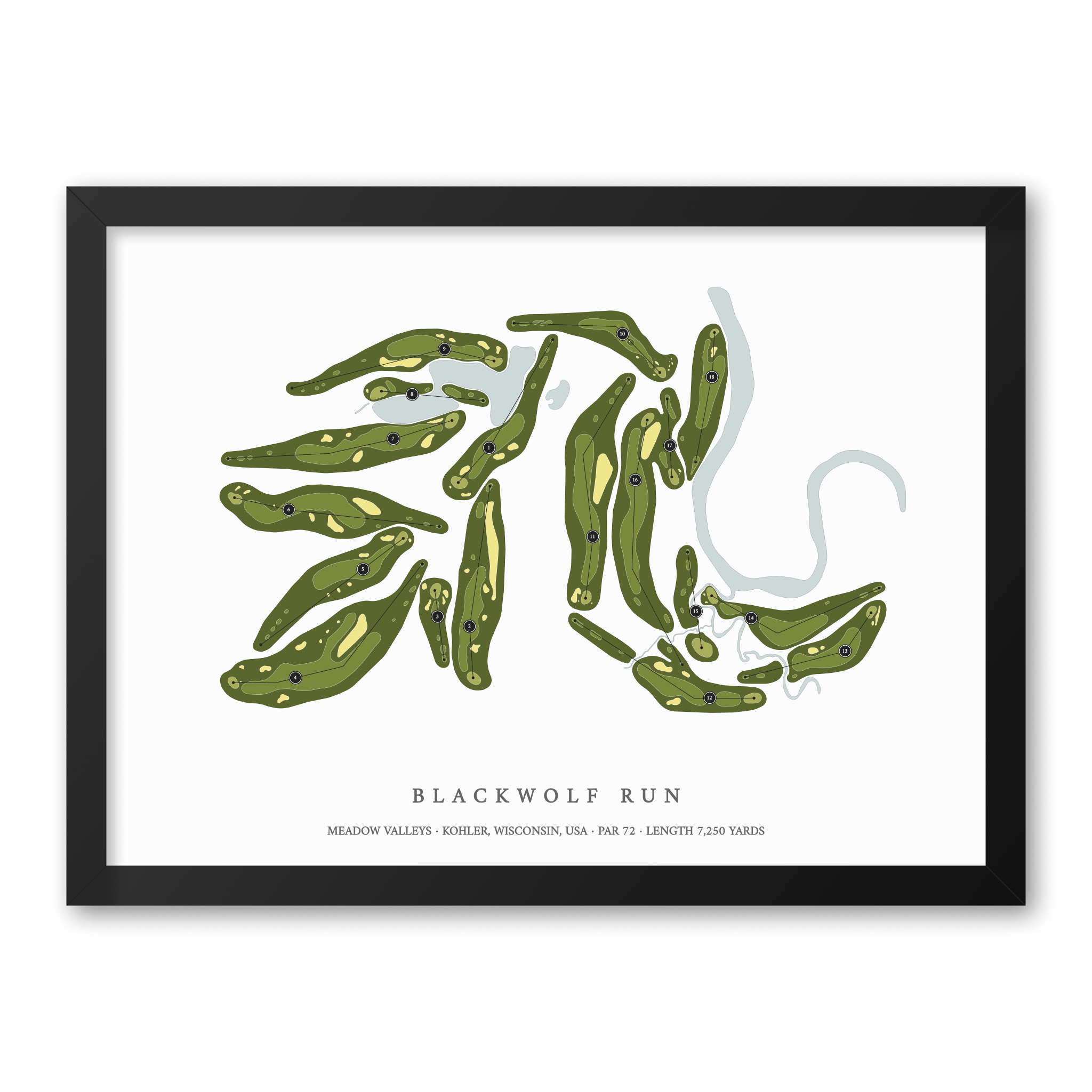 Blackwolf Run - Meadow Valleys | Golf Course Map | Black Frame