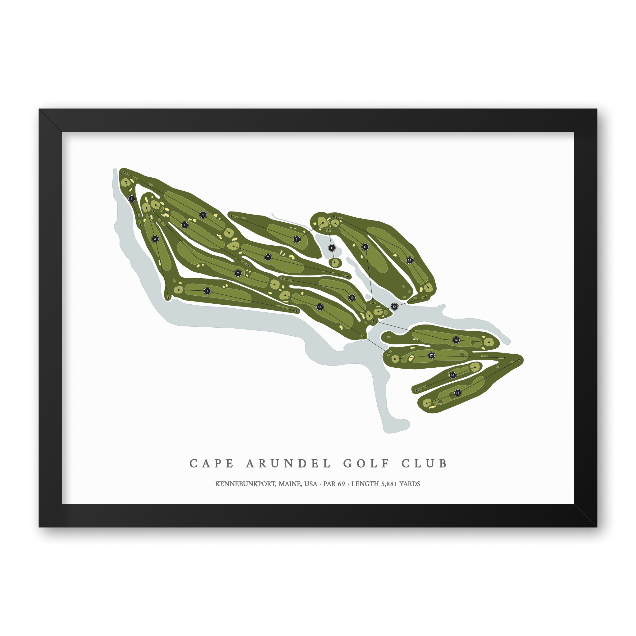 Cape Arundel Golf Club | Golf Course Map | Black Frame