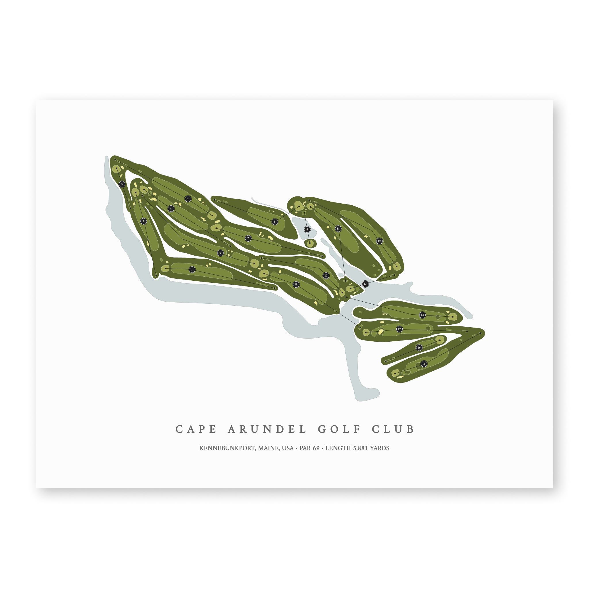 Cape Arundel Golf Club | Golf Course Map | Unframed