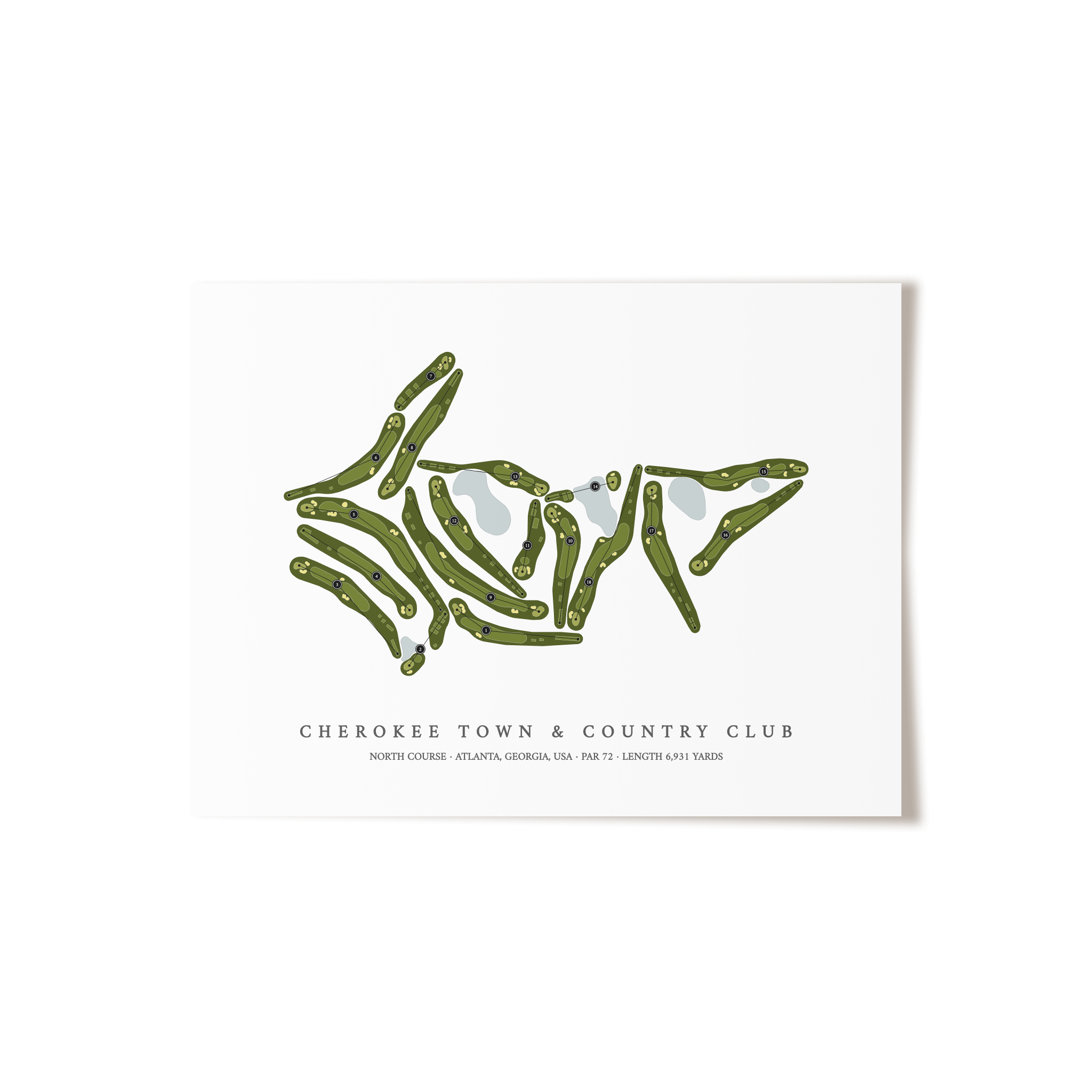 Cherokee Town & Country Club - North Course | Golf Course Map | Unframed