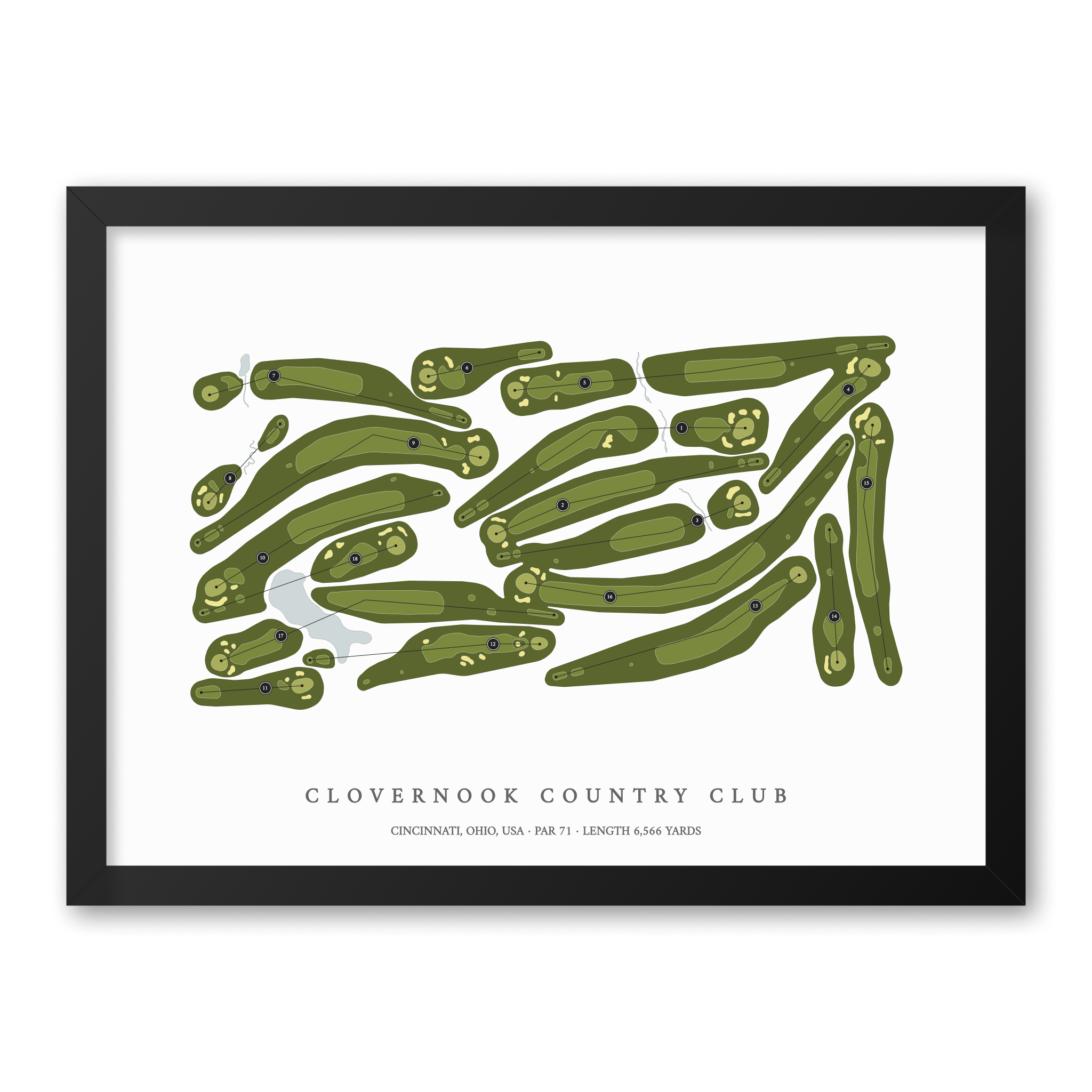 Clovernook Country Club | Golf Course Map | Black Frame