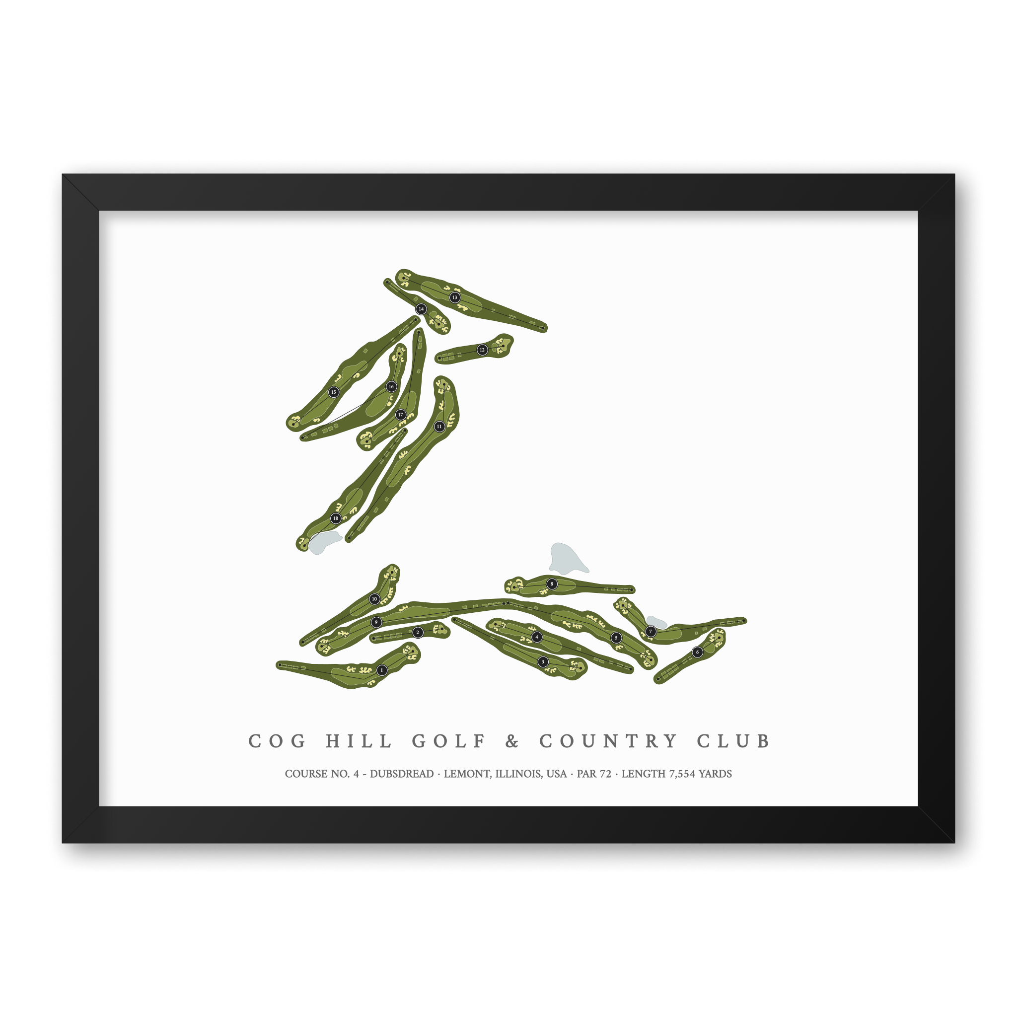 Cog Hill Golf & Country Club - Course No 4 - Dubsdread | Golf Course Map | Black Frame