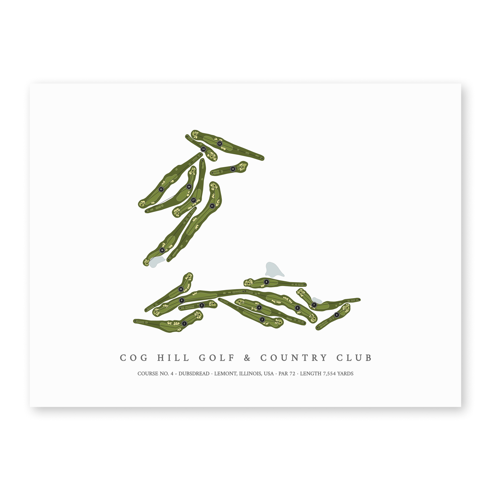 Cog Hill Golf & Country Club - Course No 4 - Dubsdread | Golf Course Map | Unframed