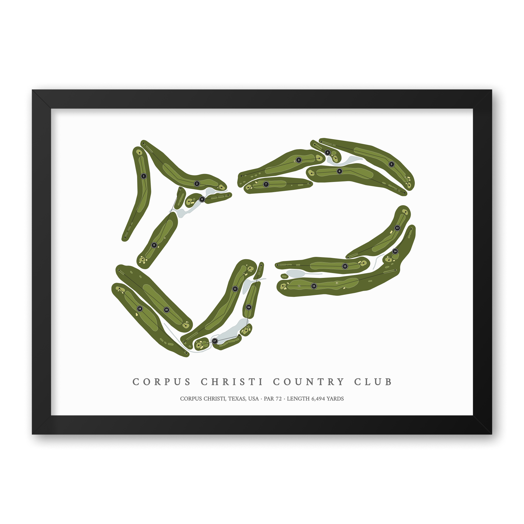 Corpus Christi Country Club | Golf Course Map | Black Frame