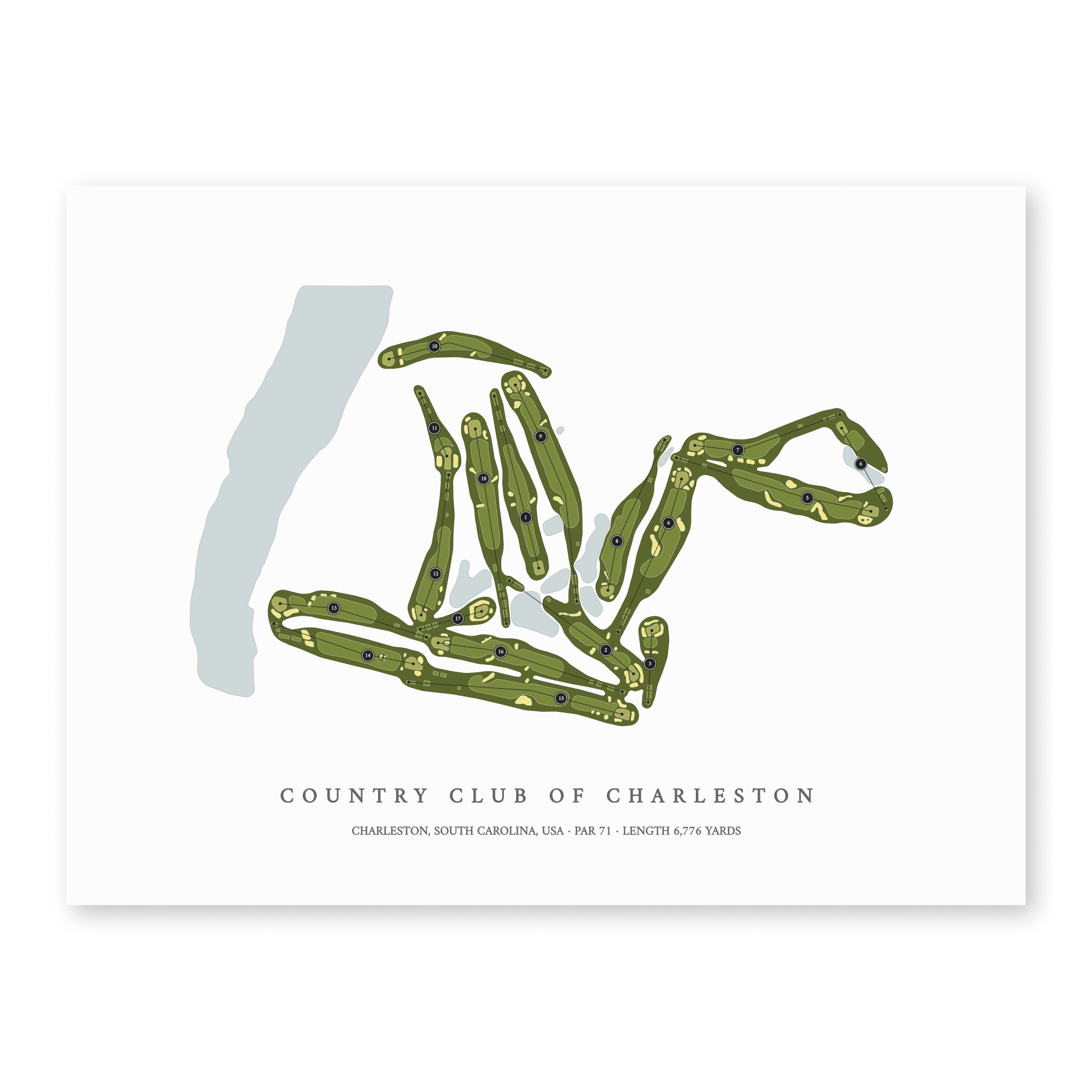 Country Club of Charleston | Golf Course Map | Unframed
