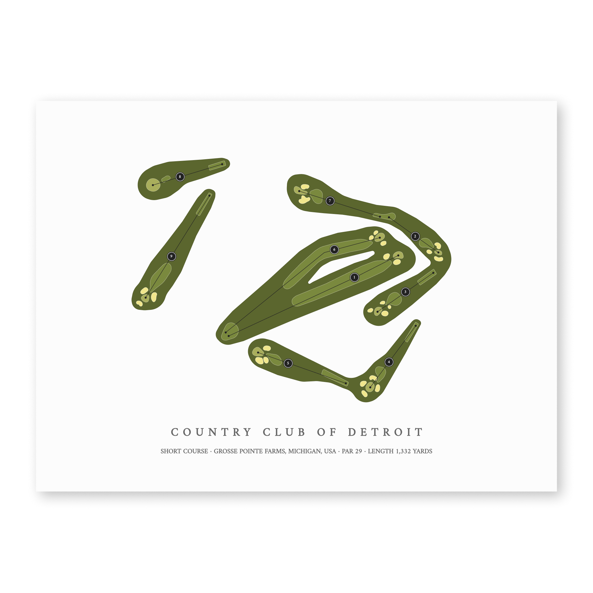 Country Club of Detroit - Short Course | Golf Course Map | Unframed