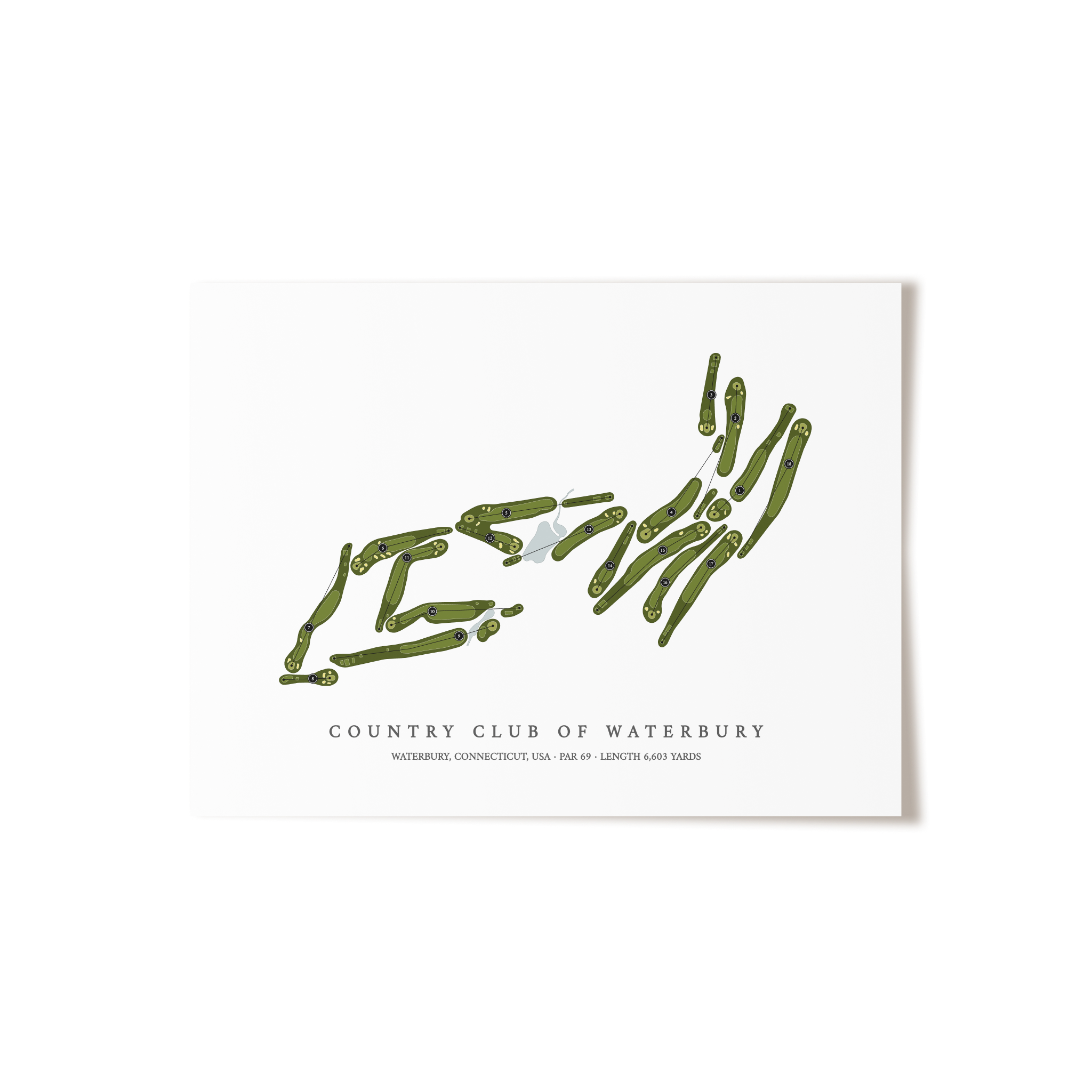 Country Club of Waterbury | Golf Course Map | Unframed