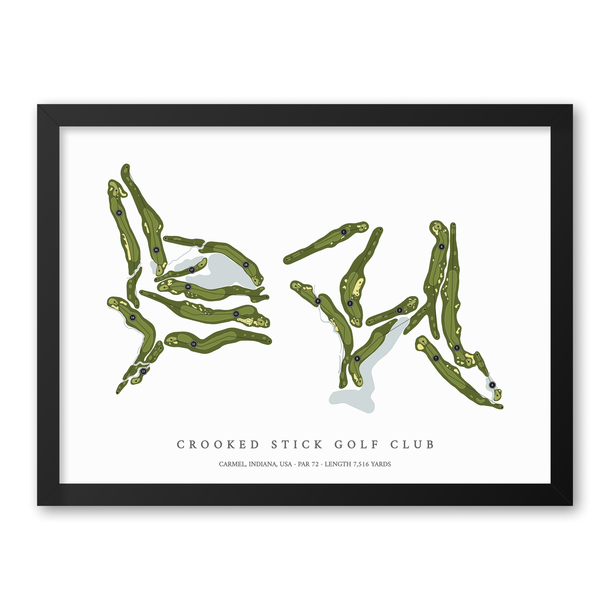 Crooked Stick Golf Club | Heritage Style Golf Course Print | Black Frame