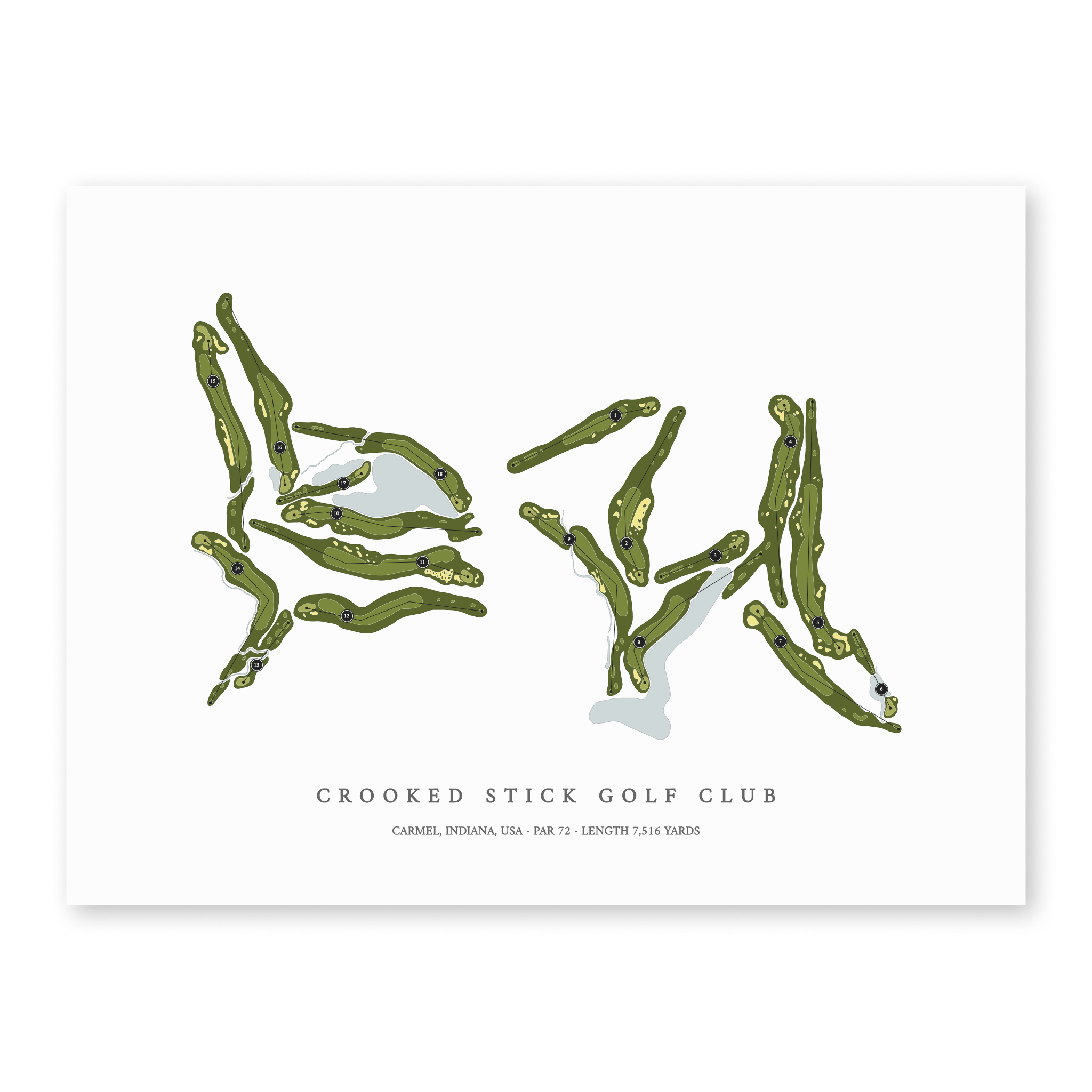 Crooked Stick Golf Club | Heritage Style Golf Course Print | Unframed