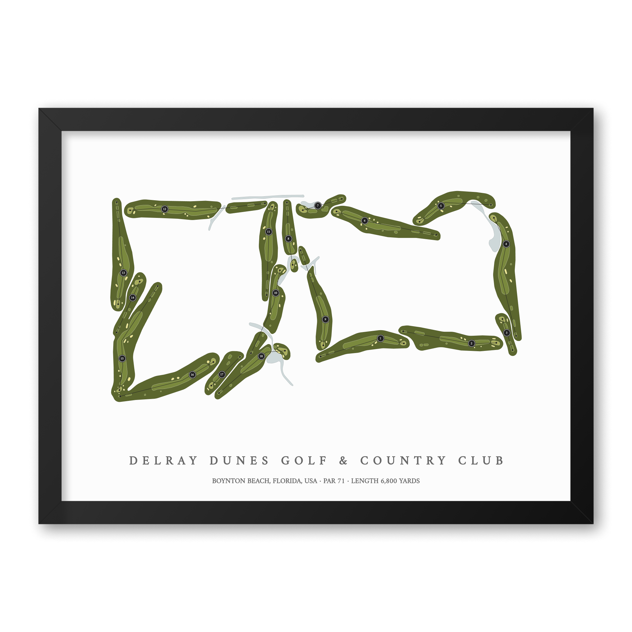 Delray Dunes Golf & Country Club | Golf Course Map | Black Frame