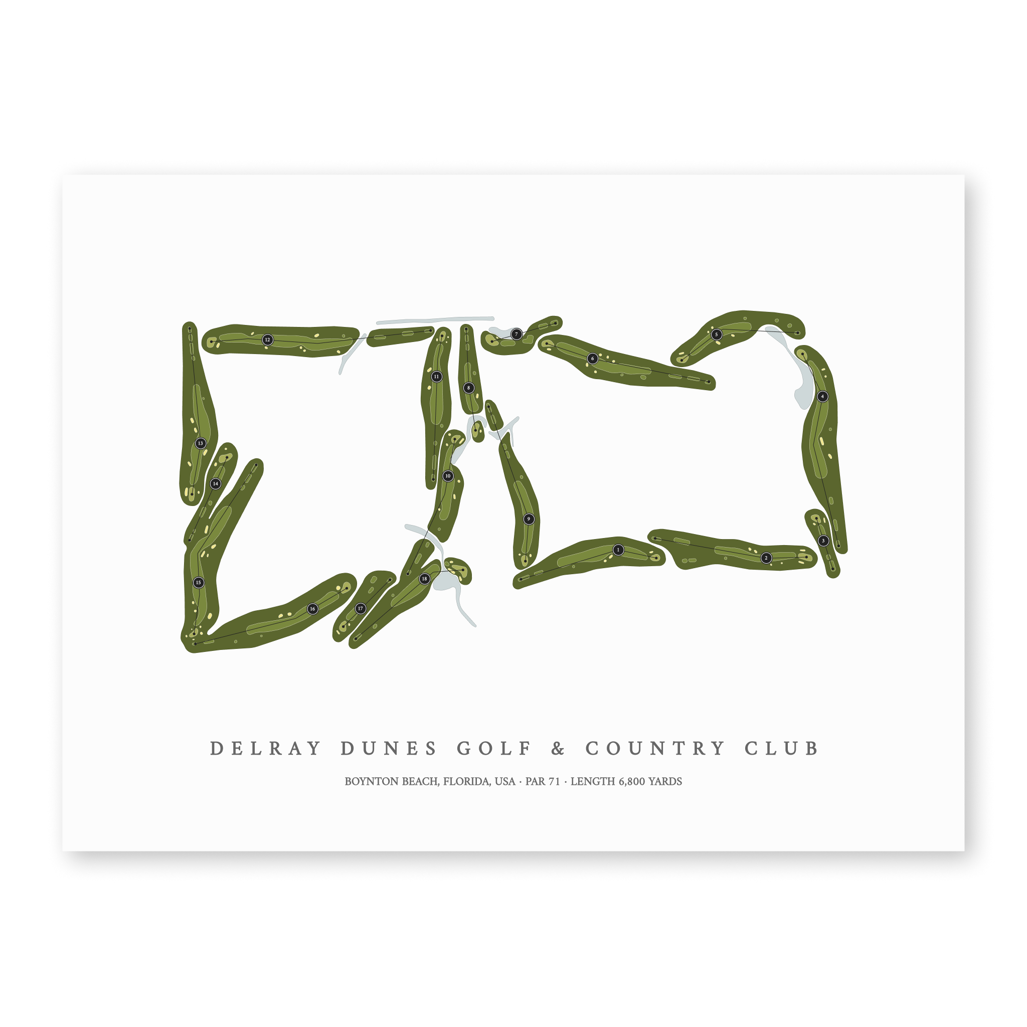 Delray Dunes Golf & Country Club | Golf Course Map | Unframed