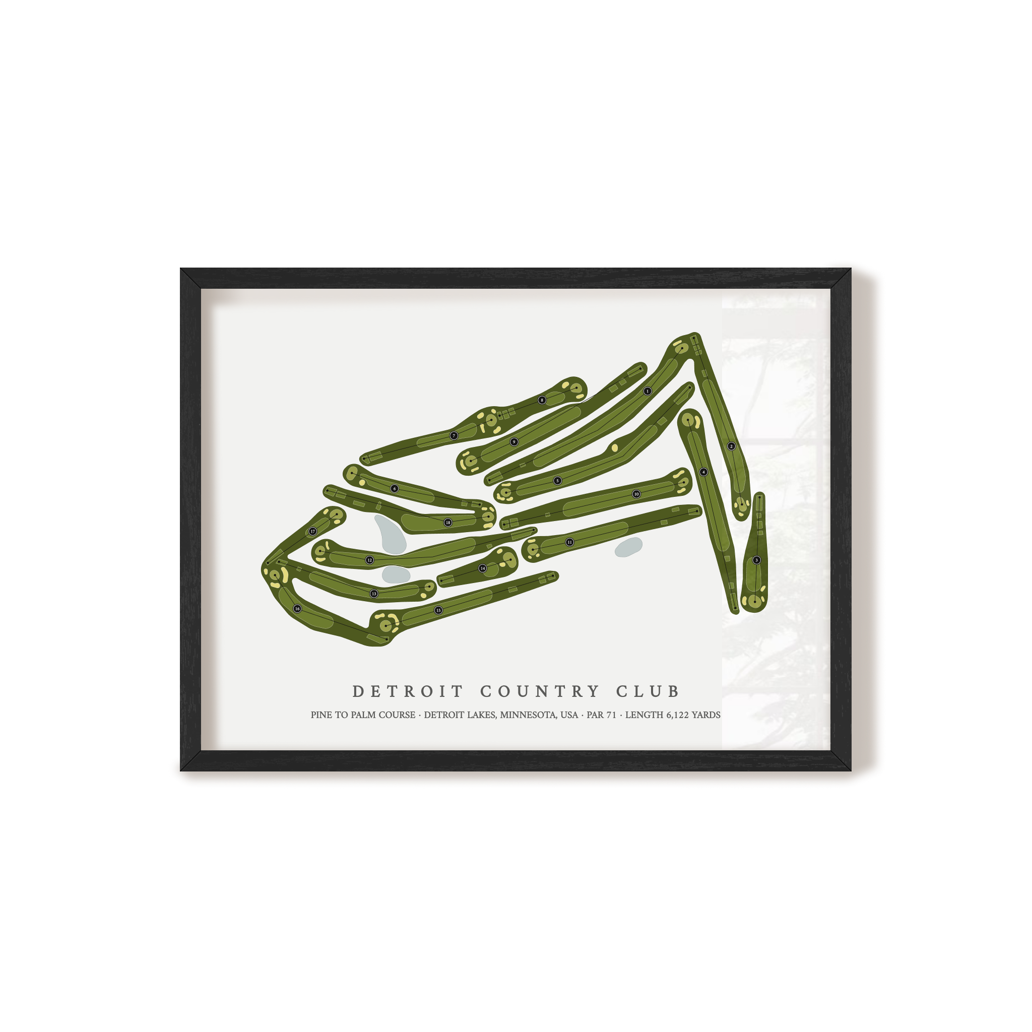 Detroit Country Club - Pine to Palm Course | Golf Course Map | Black Frame