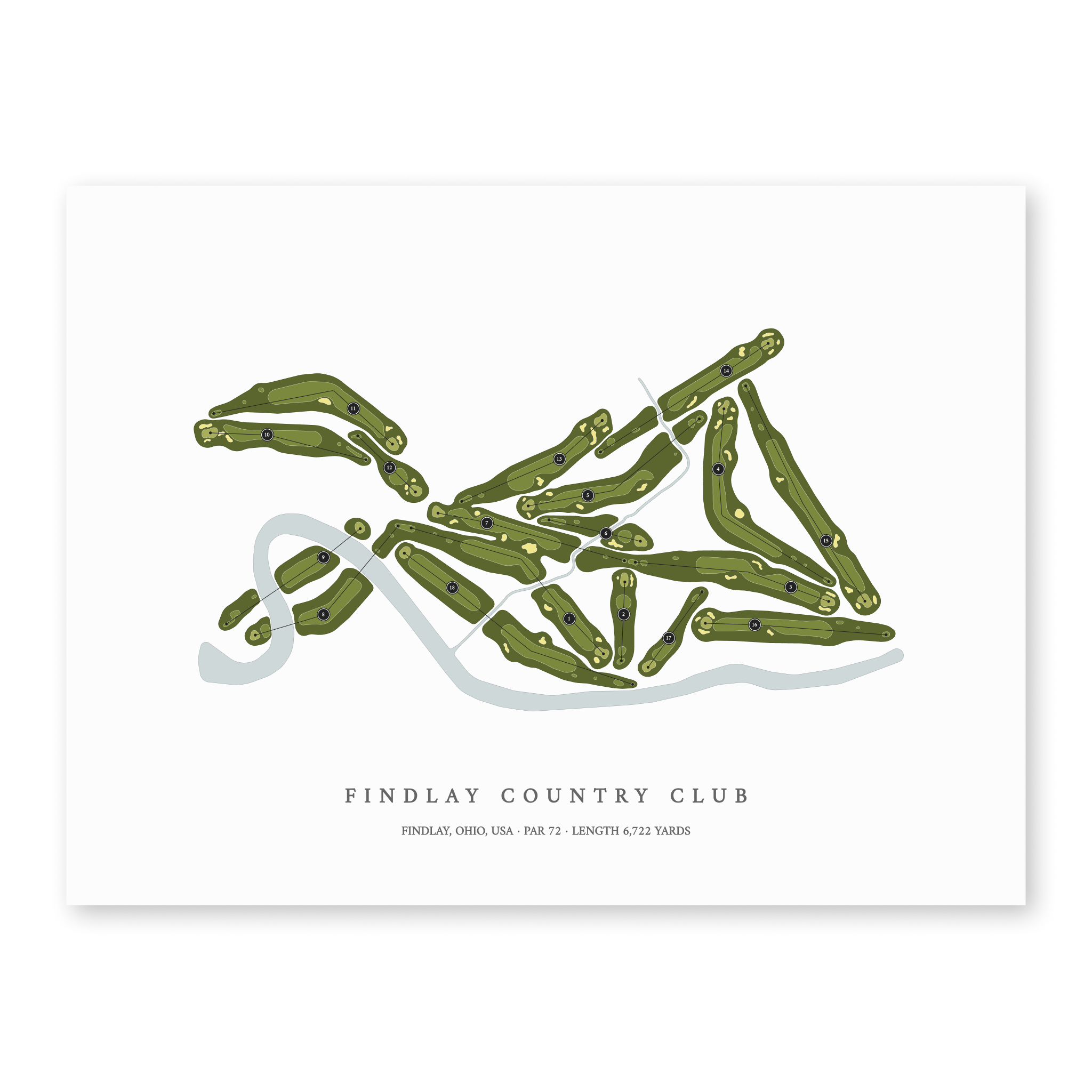 Findlay Country Club | Golf Course Map | Unframed