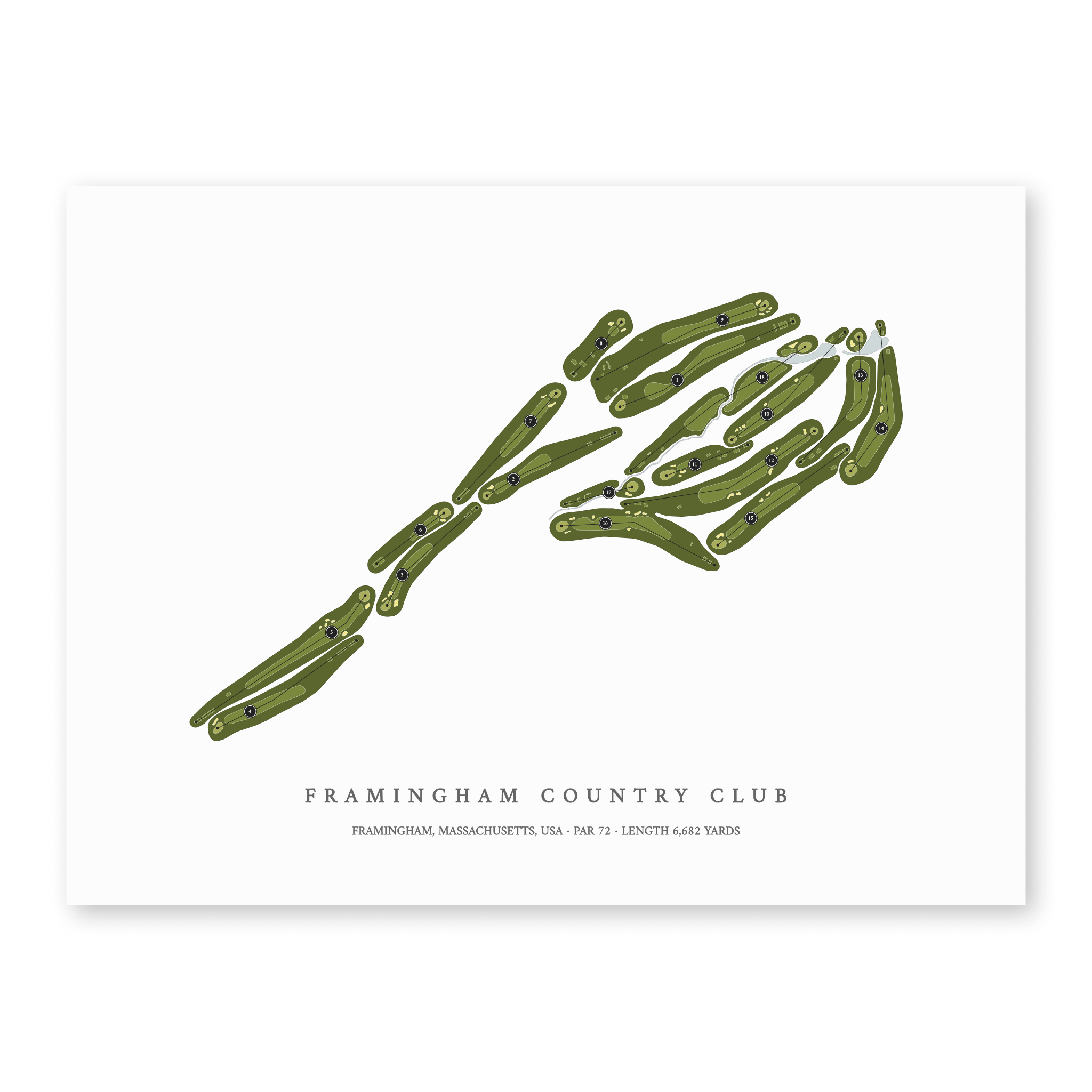 Framingham Country Club | Golf Course Map | Unframed