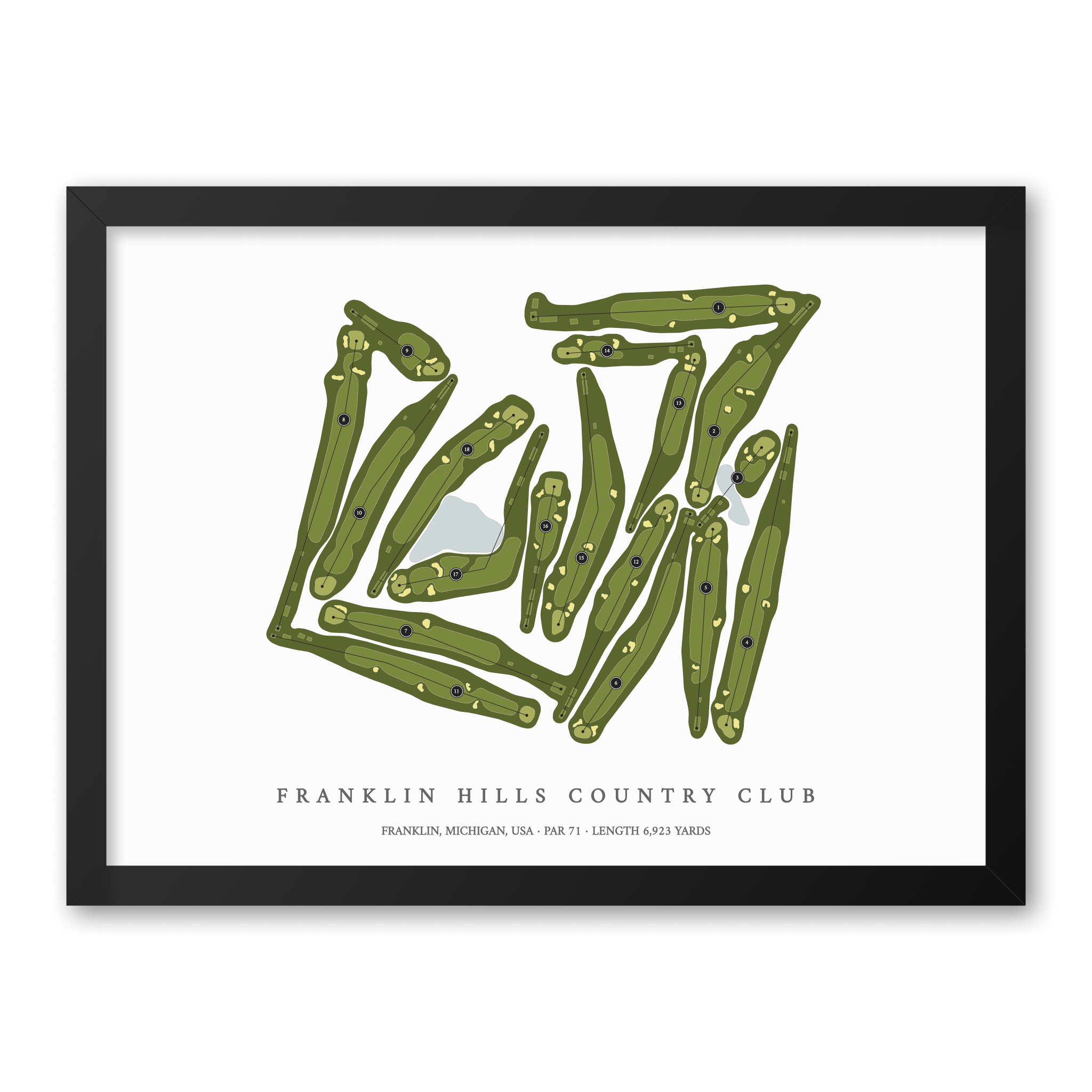 Franklin Hills Country Club | Golf Course Map | Black Frame