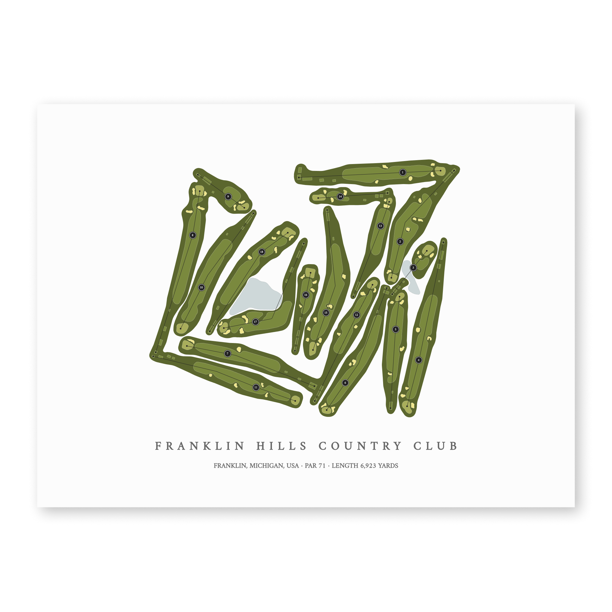 Franklin Hills Country Club | Golf Course Map | Unframed