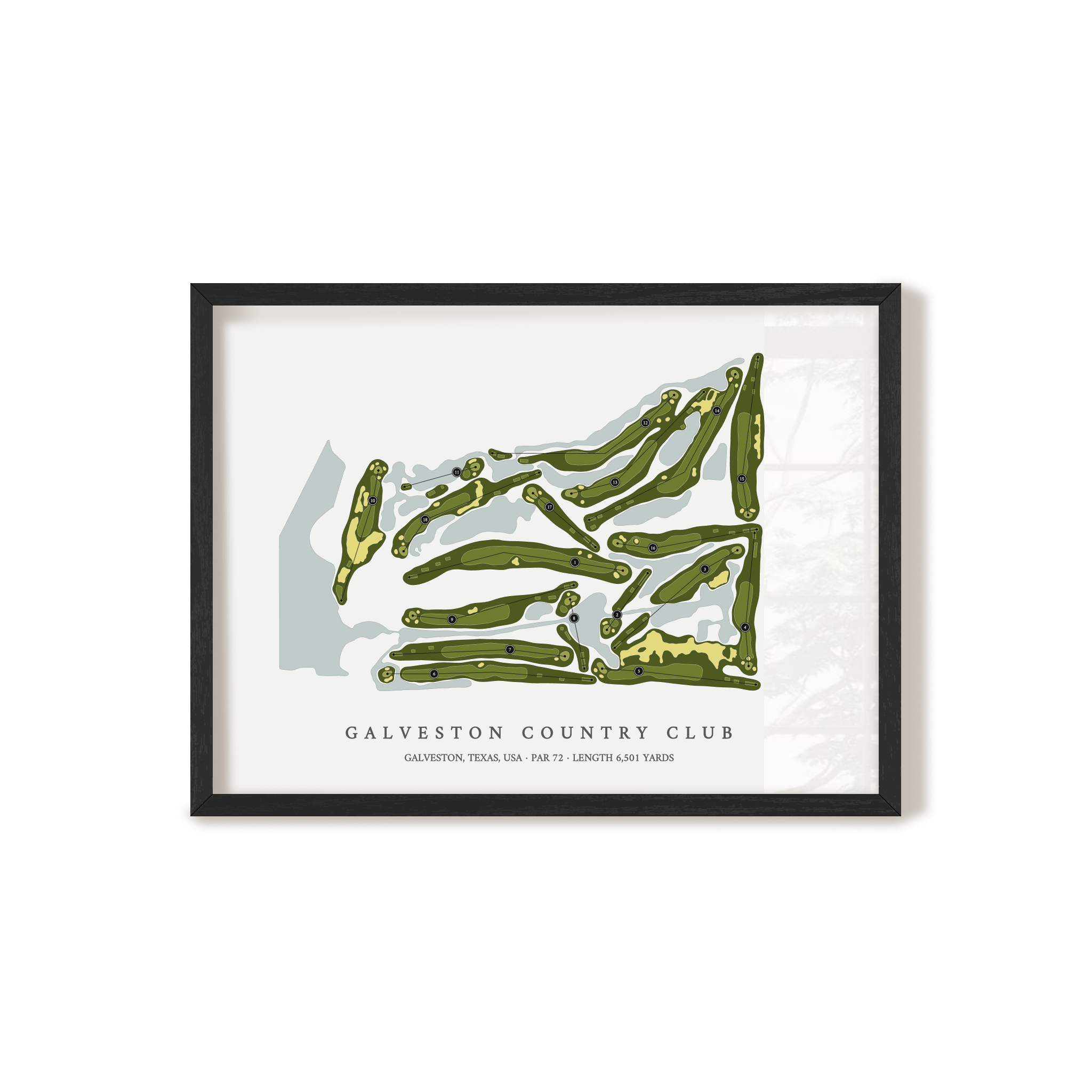 Galveston Country Club | Golf Course Map | Black Frame