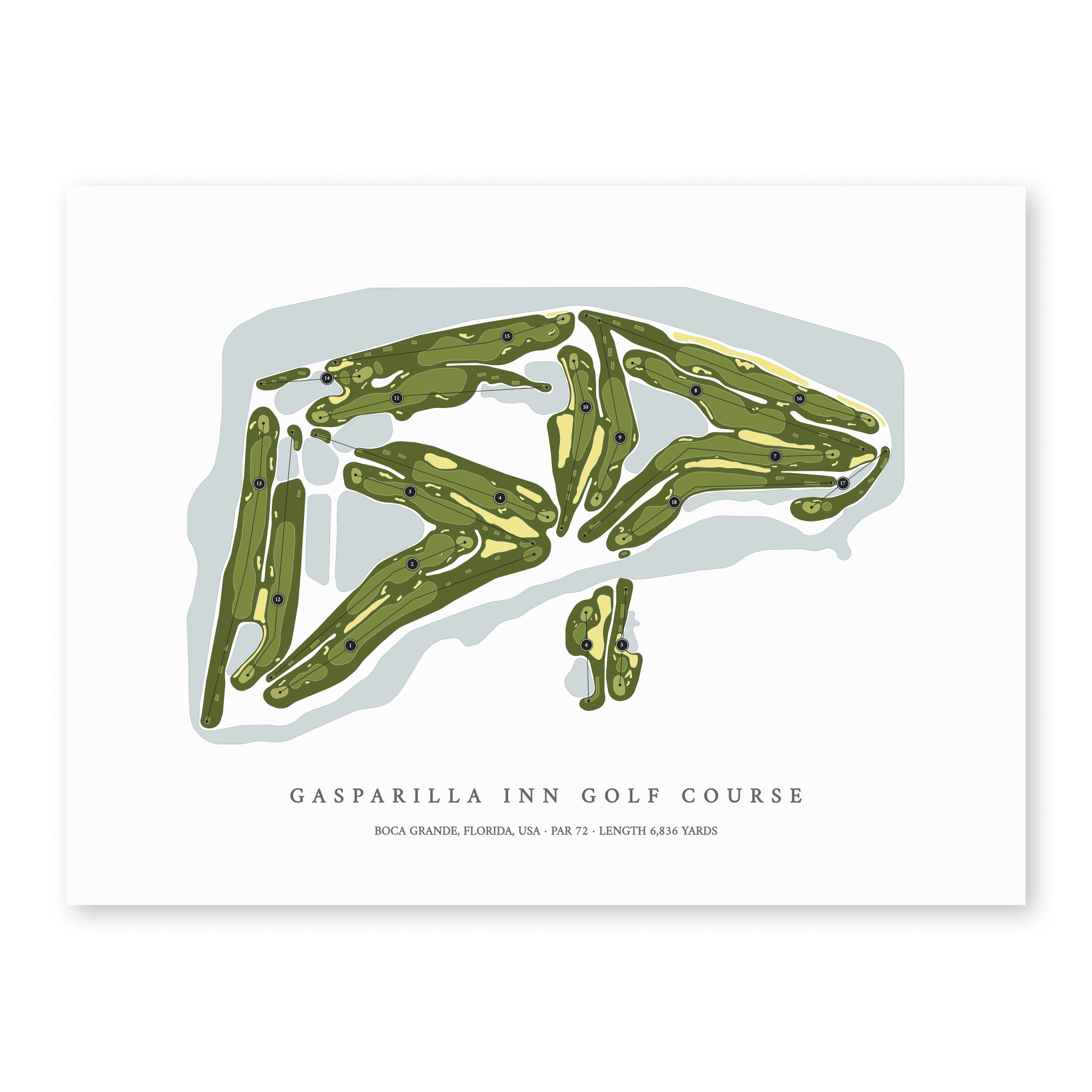 Gasparilla Inn Golf Course | Golf Course Map | Unframed