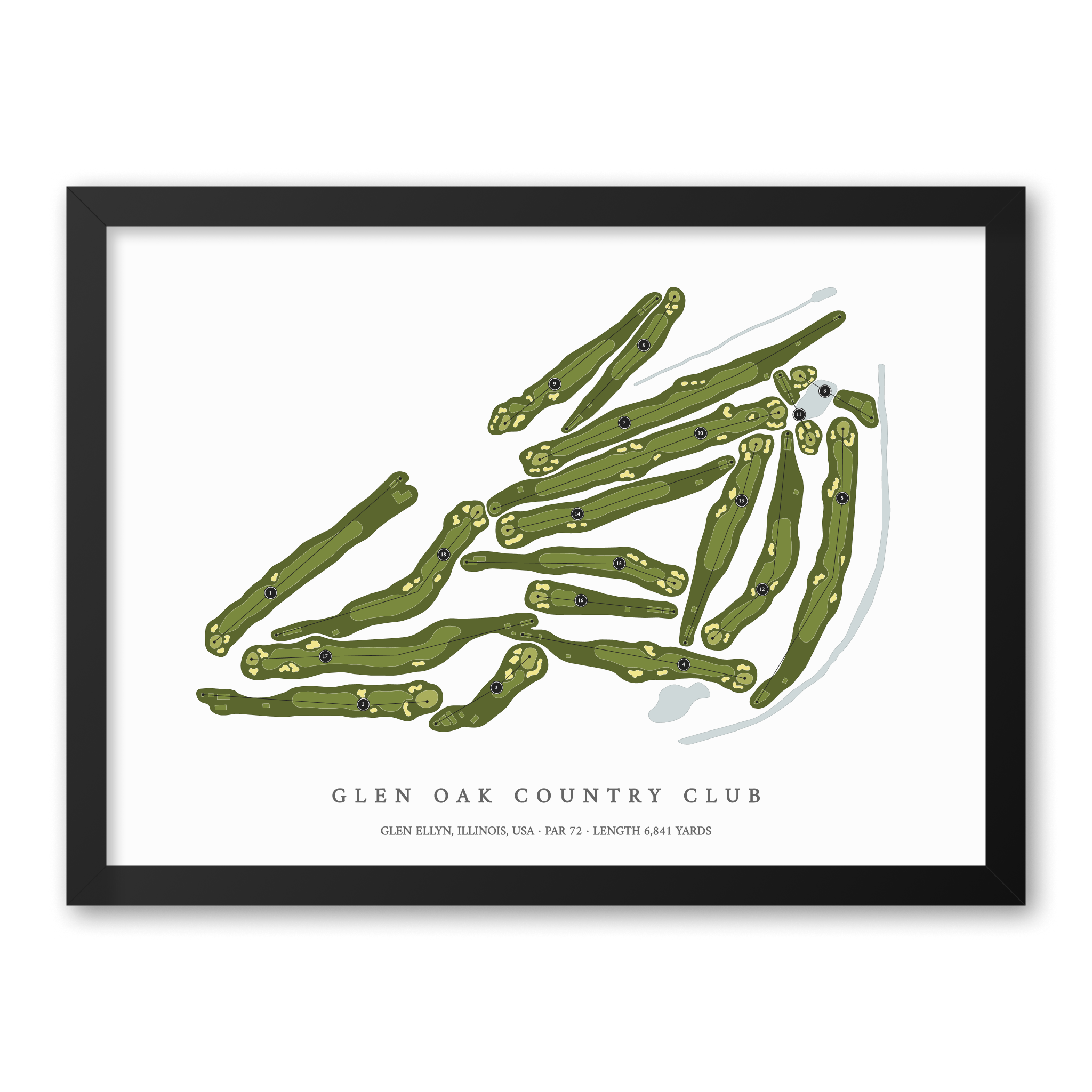 Glen Oak Country Club | Golf Course Map | Black Frame