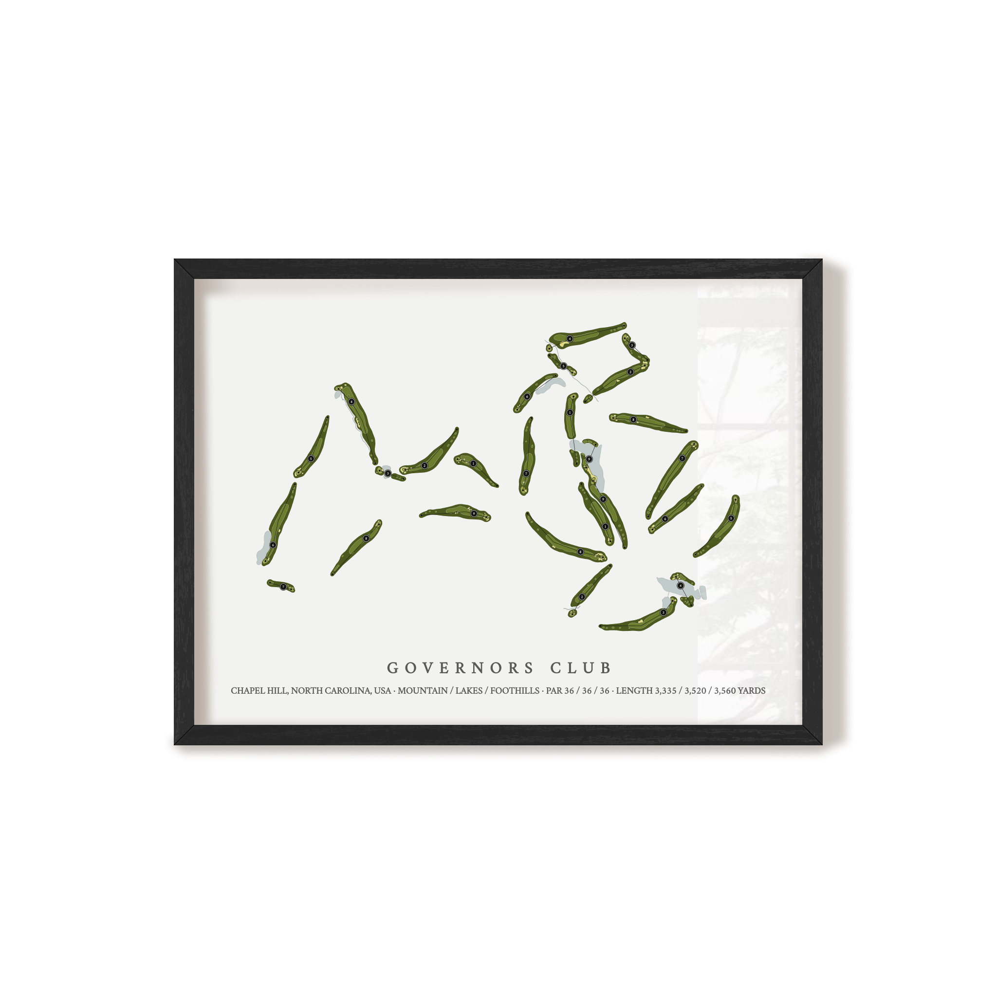 Governors Club | Golf Course Map | Black Frame