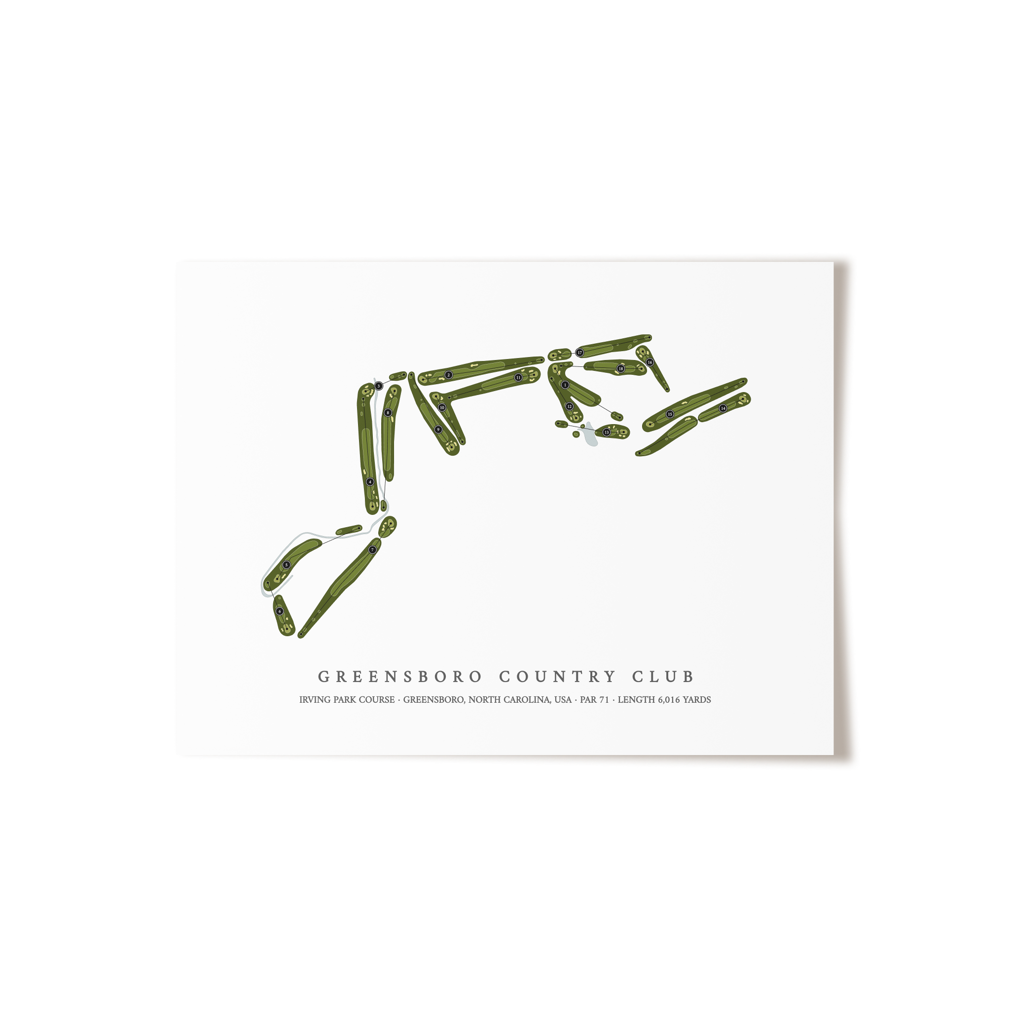 Greensboro Country Club - Irving Park Course | Golf Course Map | Unframed