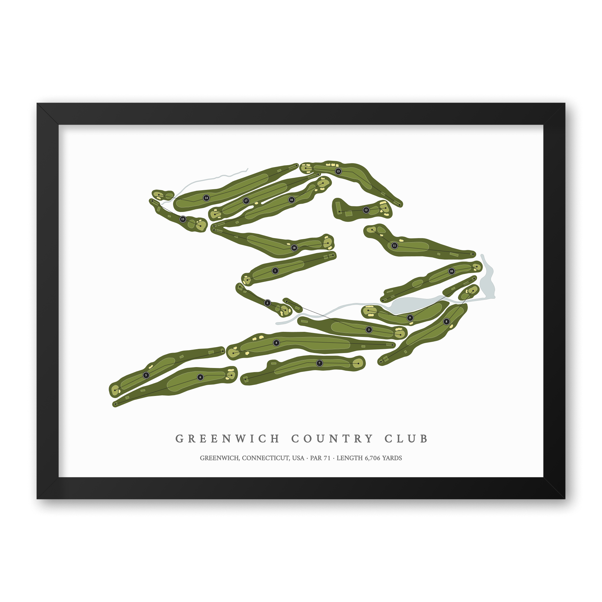 Greenwich Country Club | Golf Course Map | Black Frame