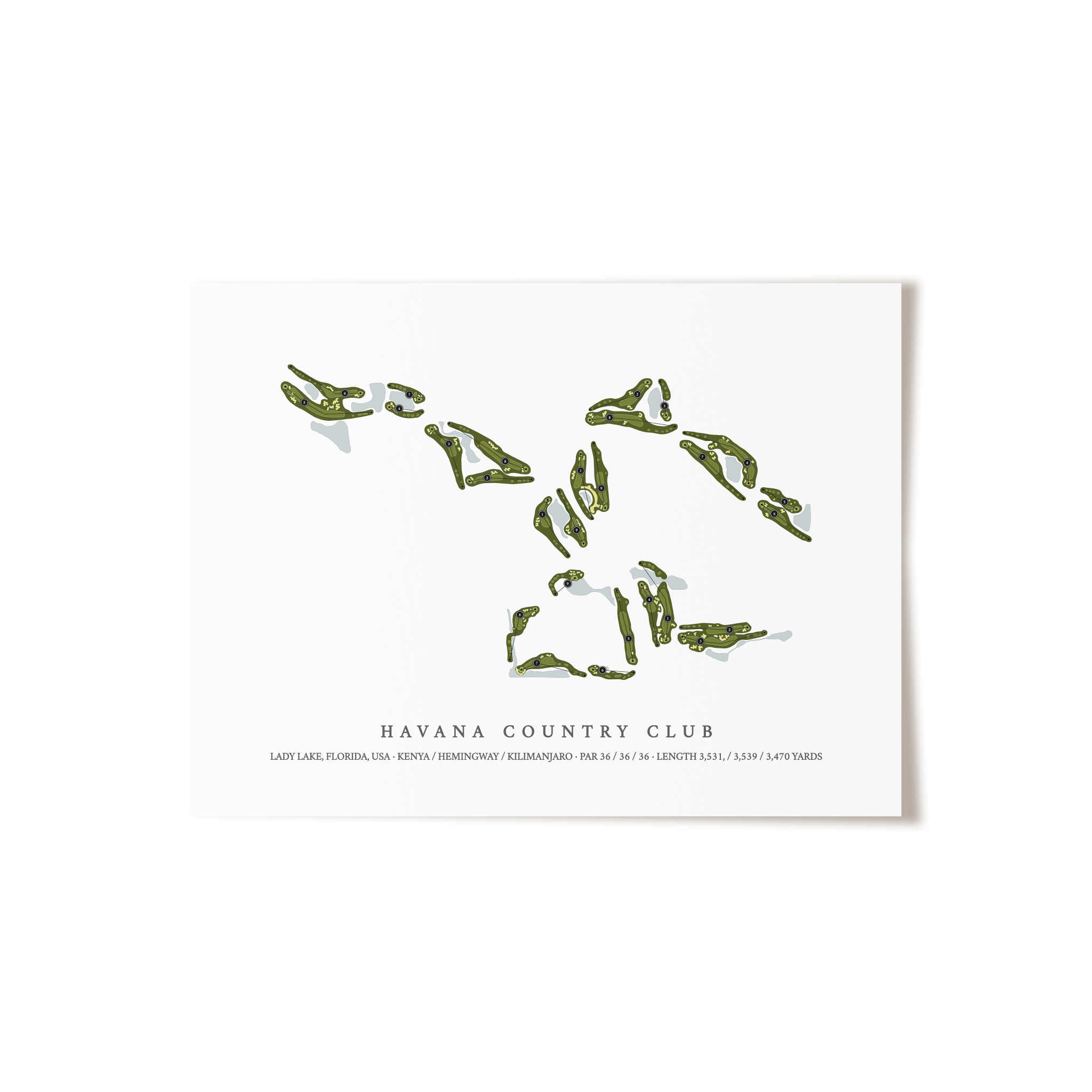 Havana Country Club | Golf Course Map | Unframed