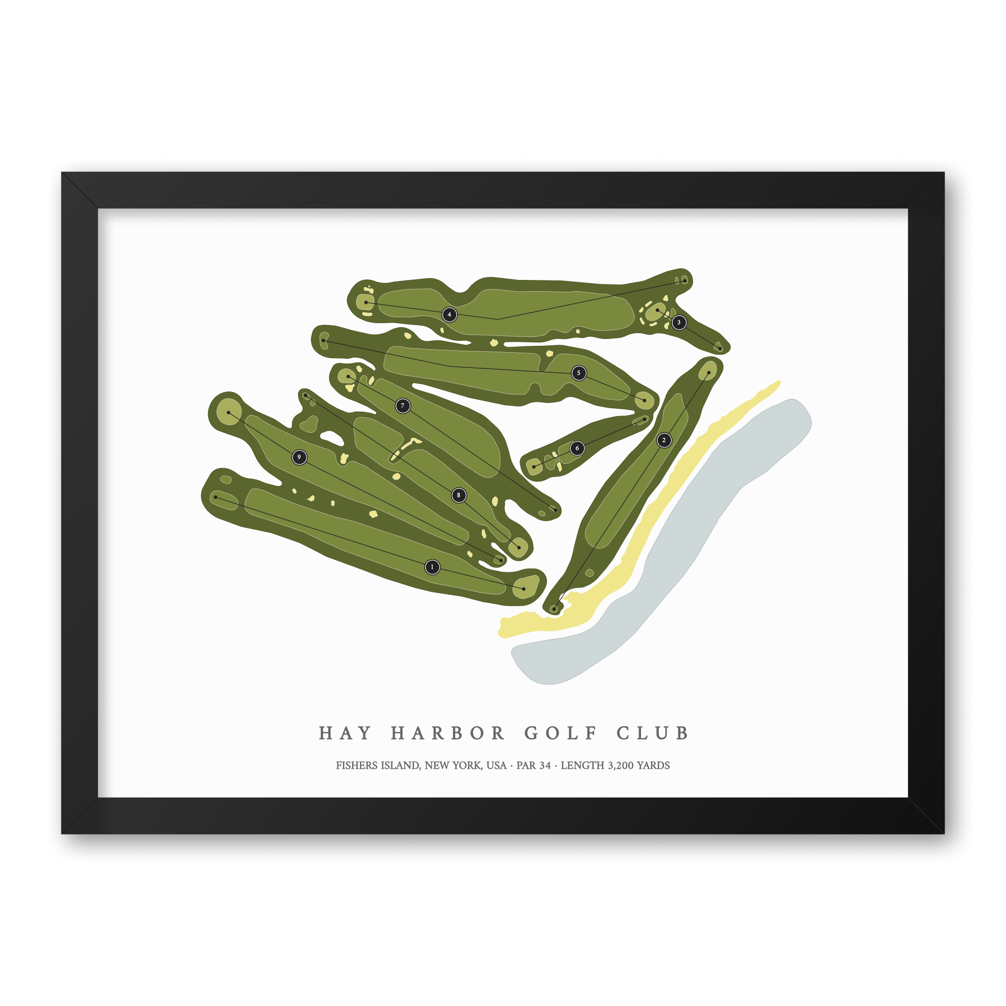 Hay Harbor Golf Club | Heritage Style Golf Course Print | Black Frame