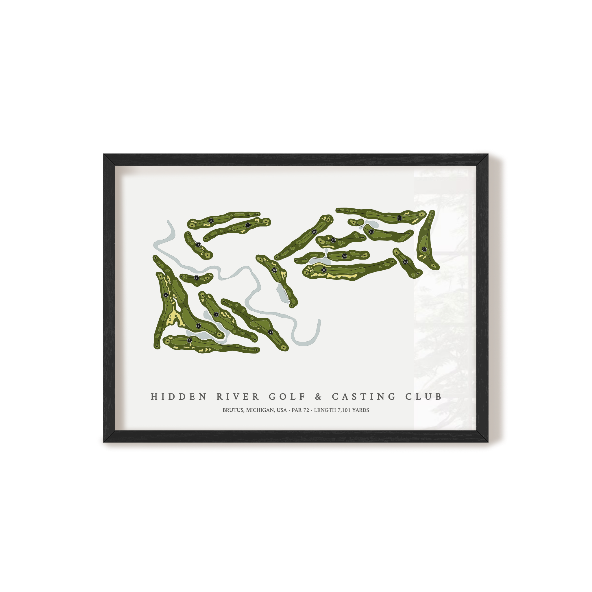 Hidden River Golf & Casting Club | Golf Course Print | Black Frame