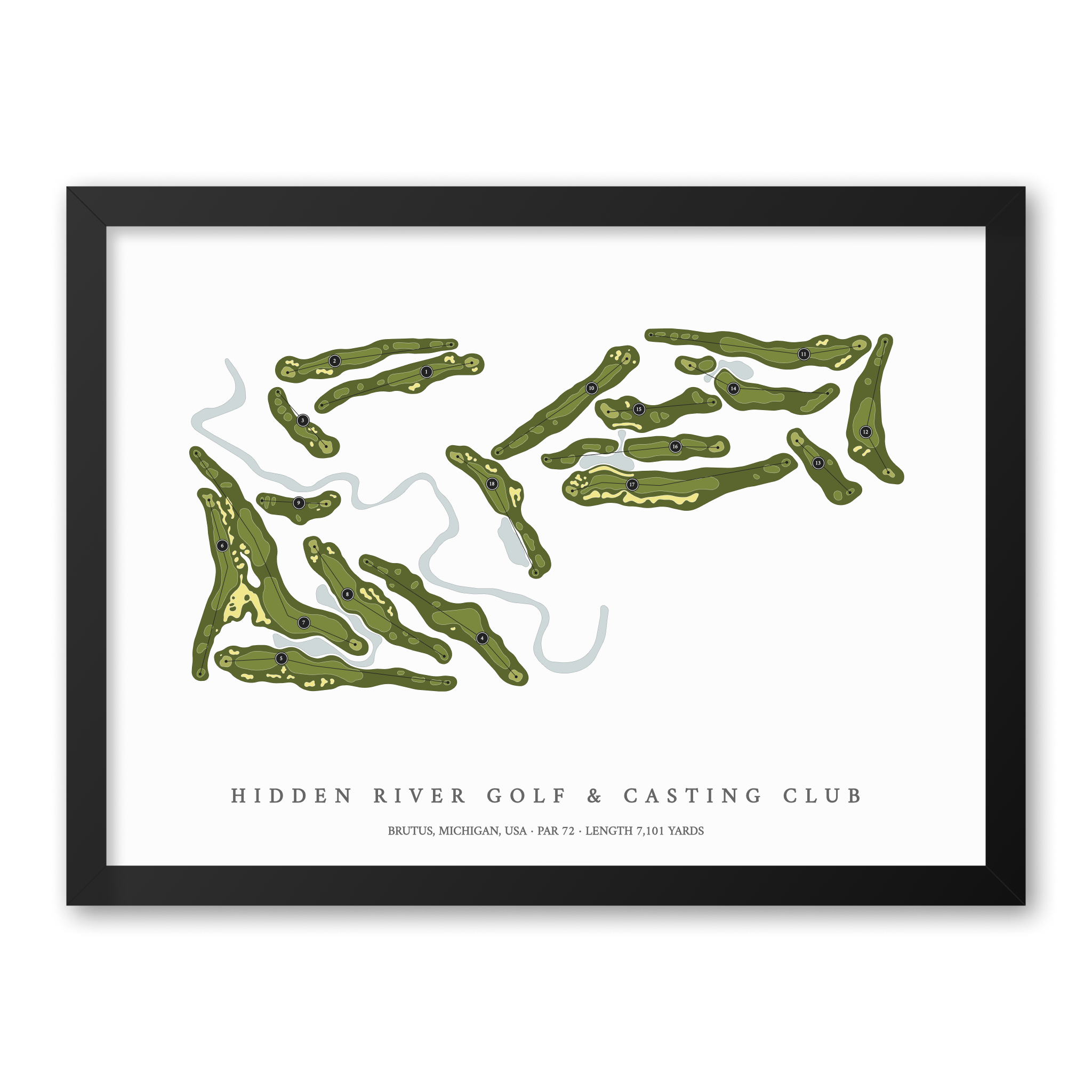 Hidden River Golf & Casting Club | Golf Course Map | Black Frame