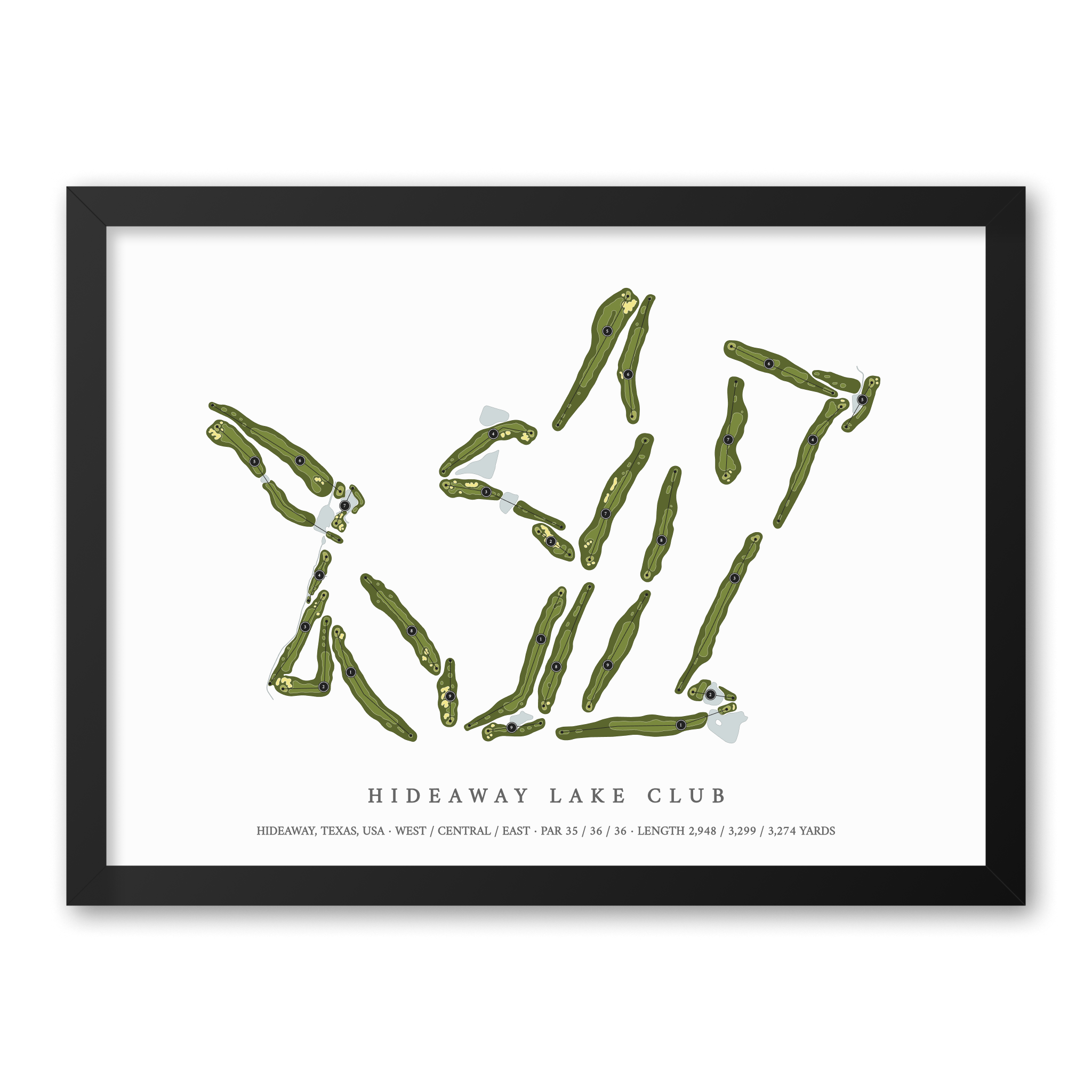 Hideaway Lake Club | Golf Course Map | Black Frame