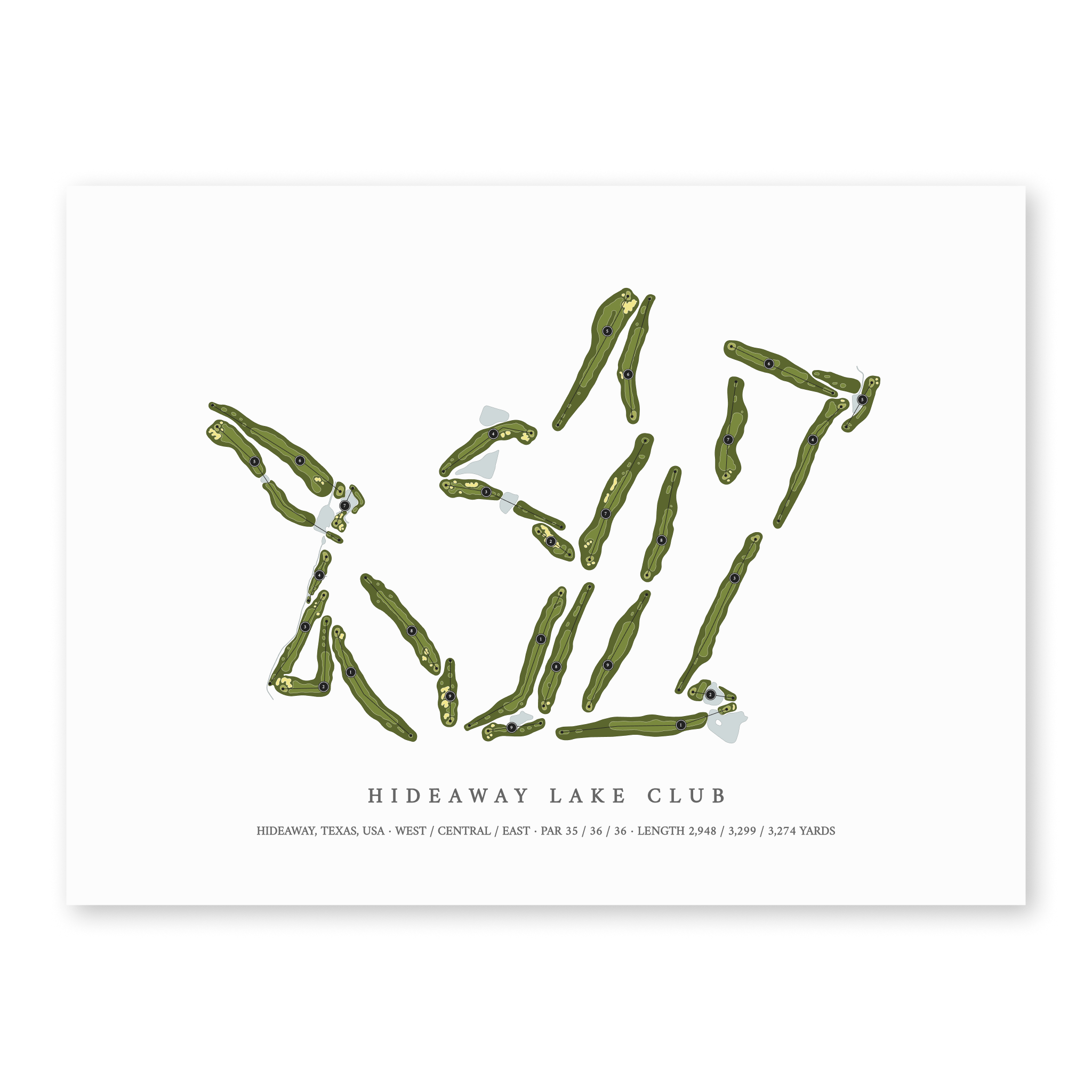 Hideaway Lake Club | Golf Course Map | Unframed