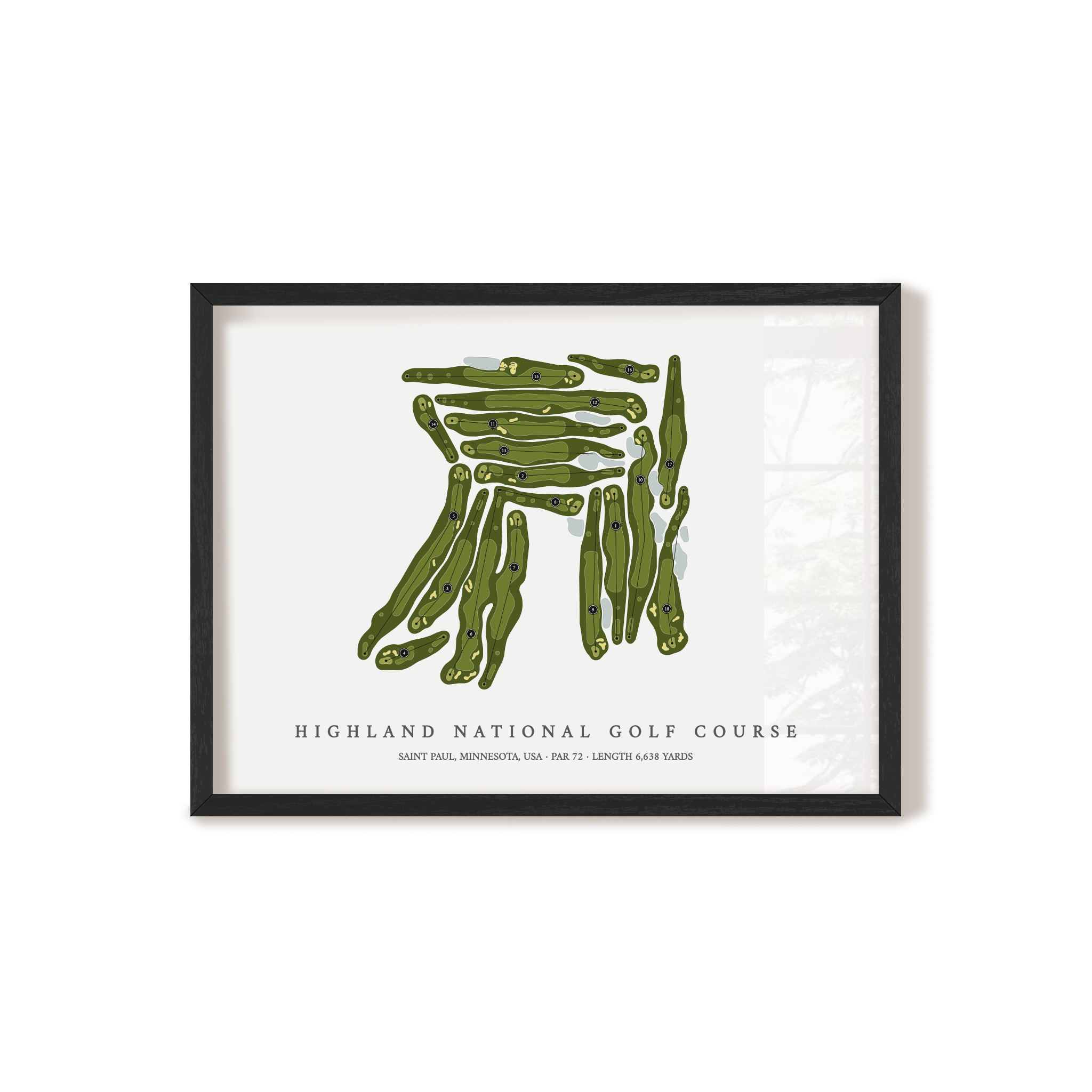 Highland National Golf Course | Golf Course Map | Black Frame