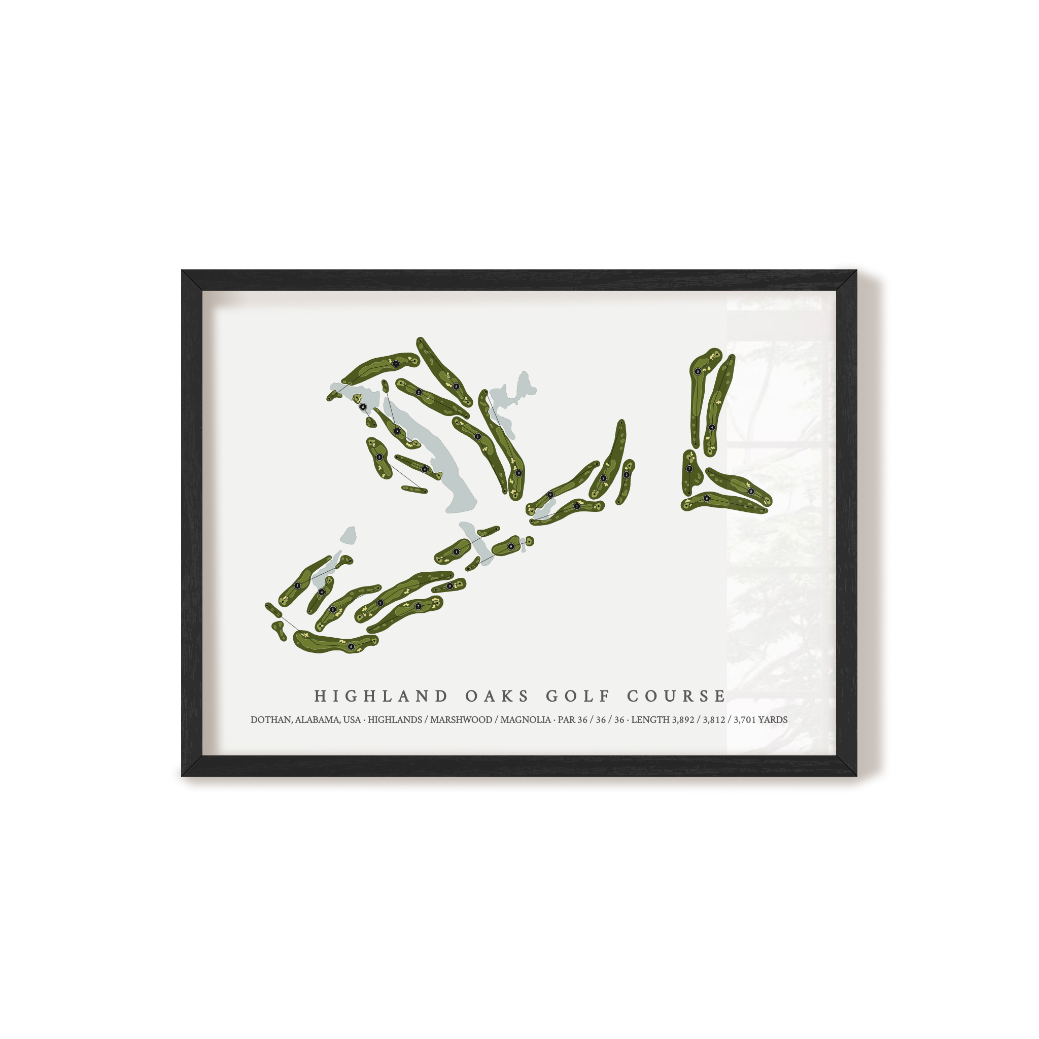 Highland Oaks Golf Course | Golf Course Map | Black Frame