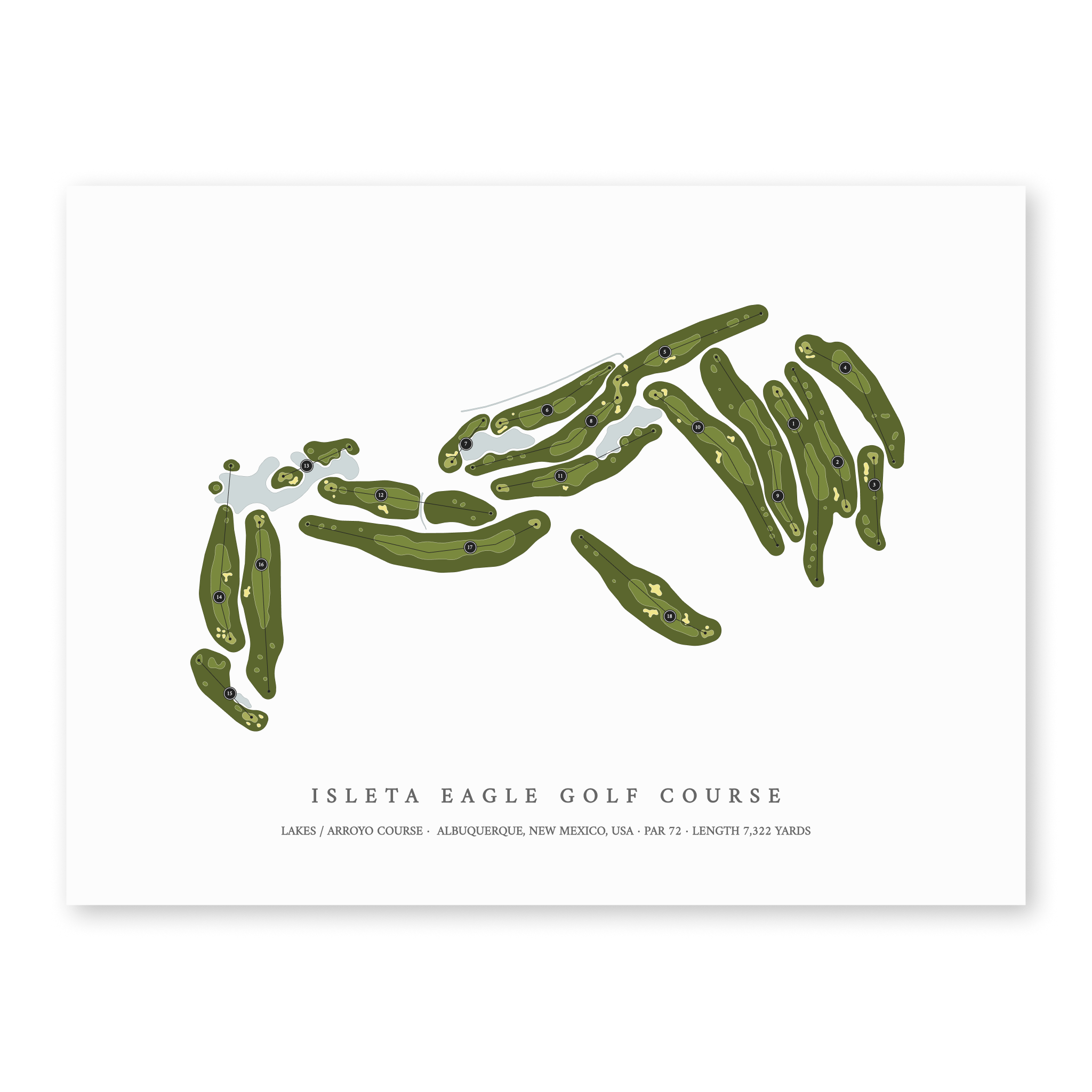 Isleta Eagle Golf Course - Lakes Arroyo Course | Golf Course Map | Unframed