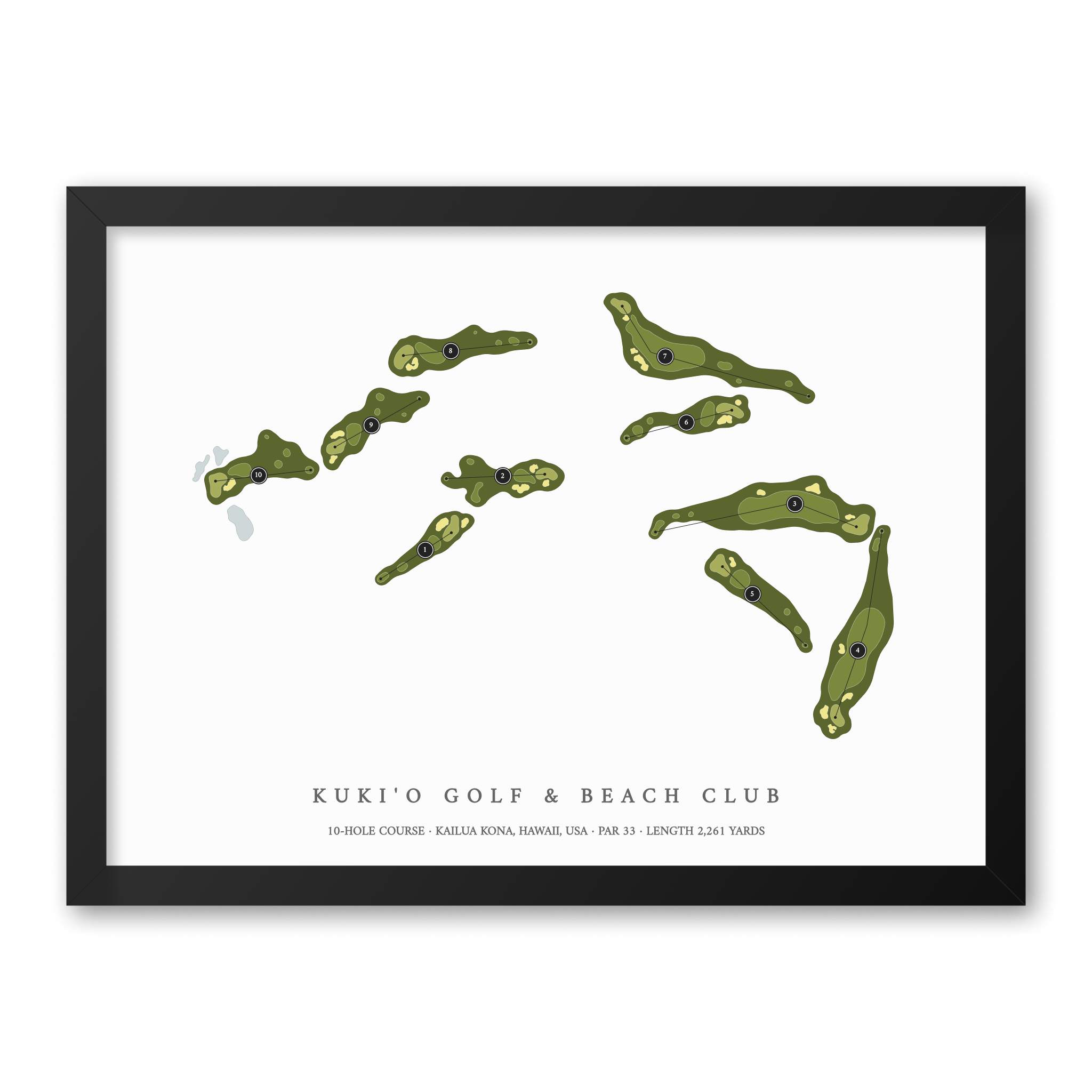 Kuki'o Golf and Beach Club - 10 Hole Course | Golf Course Map | Black Frame