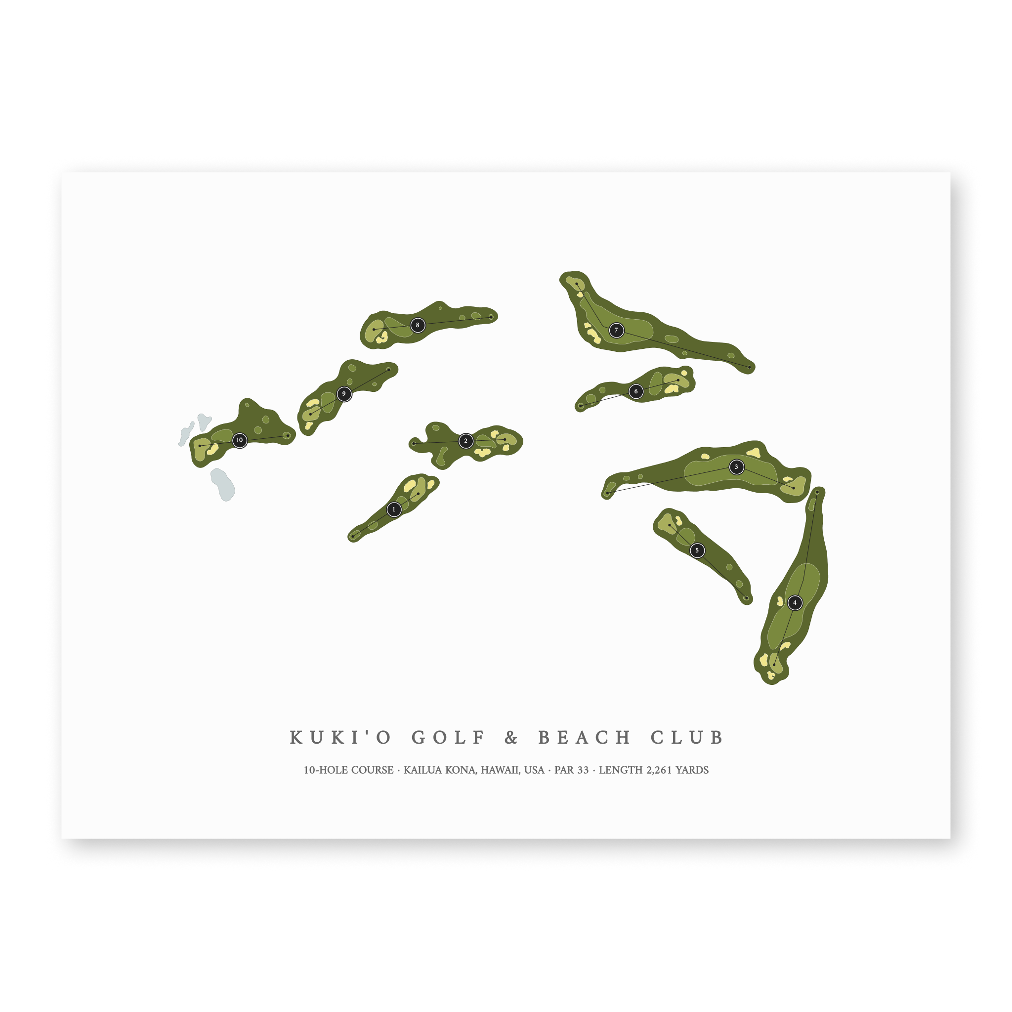 Kuki'o Golf and Beach Club - 10 Hole Course | Golf Course Map | Unframed