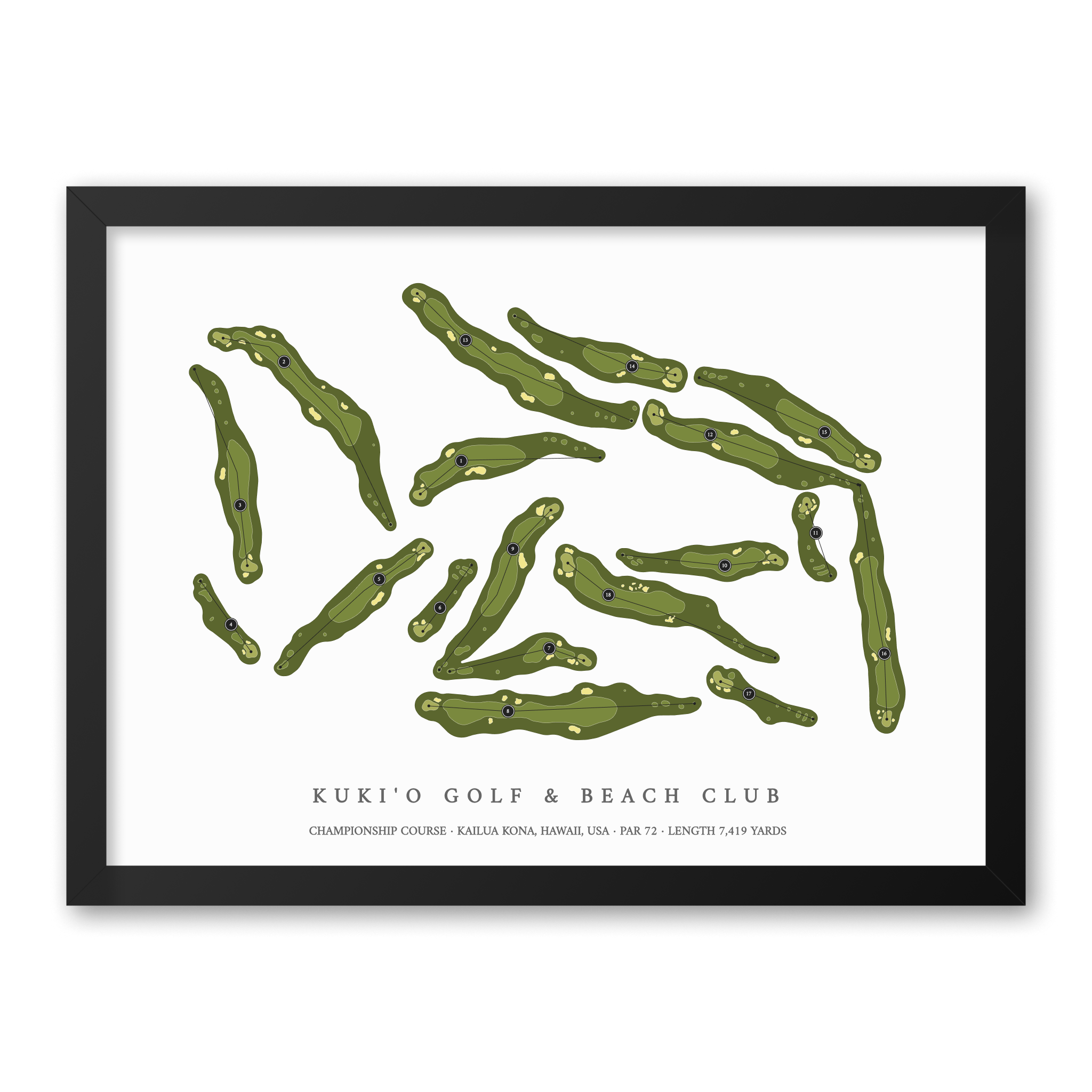 Kuki'o Golf and Beach Club - Championship Course | Golf Course Map | Black Frame