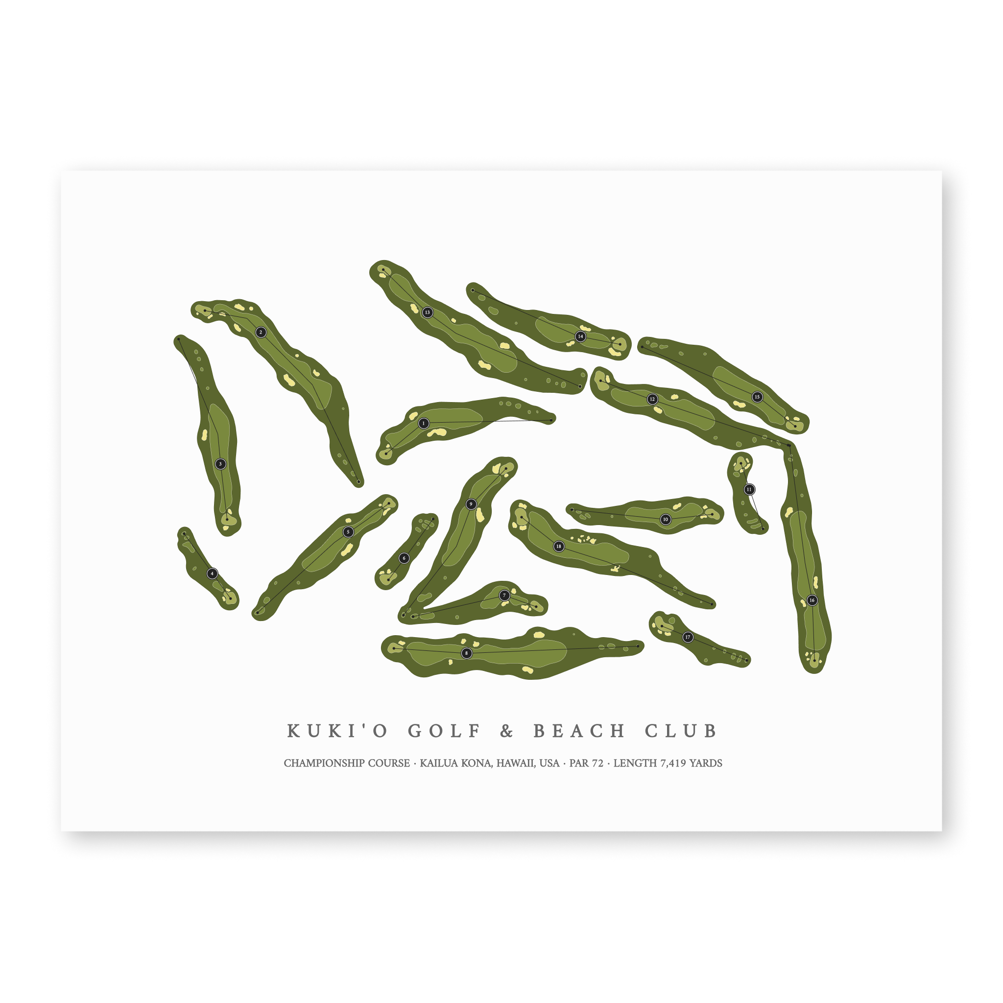 Kuki'o Golf and Beach Club - Championship Course | Golf Course Map | Unframed