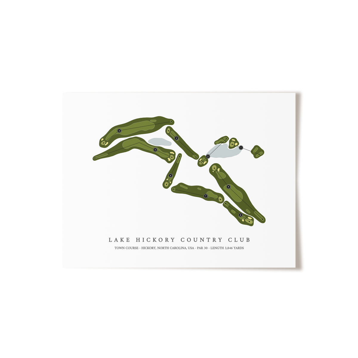 Lake Hickory Country Club - Town Course | Golf Course Map | Unframed