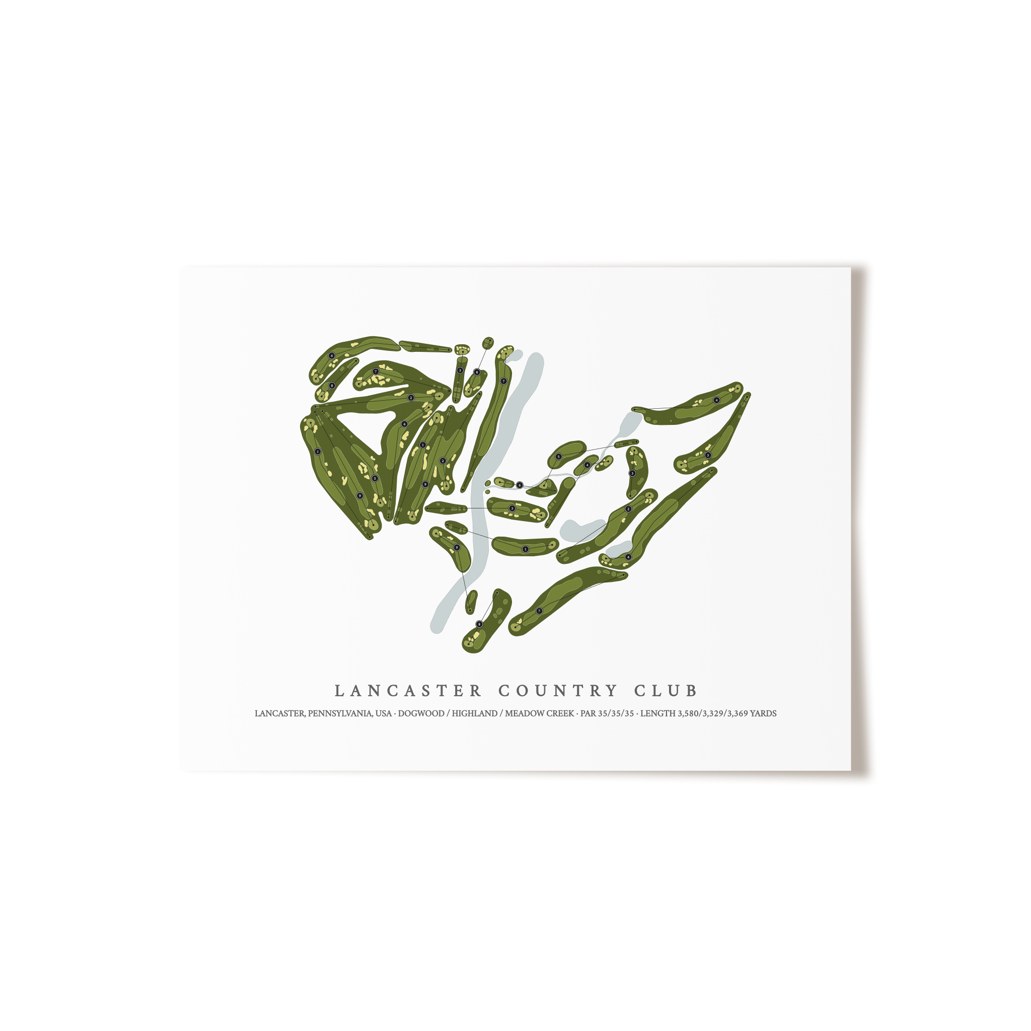 Lancaster Country Club | Golf Course Map | Unframed