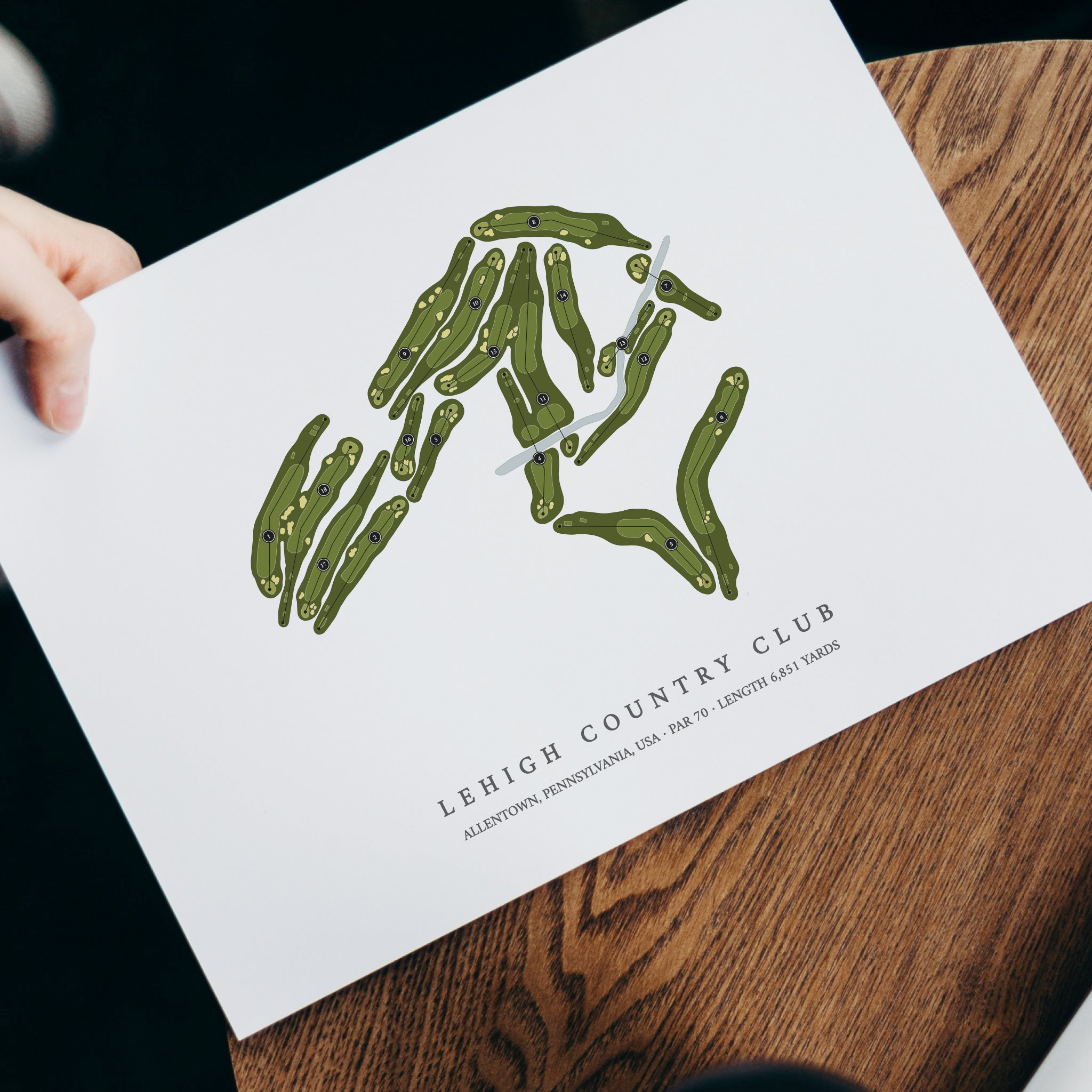 Lehigh Country Club | Heritage Style Golf Course Print | With Laptop