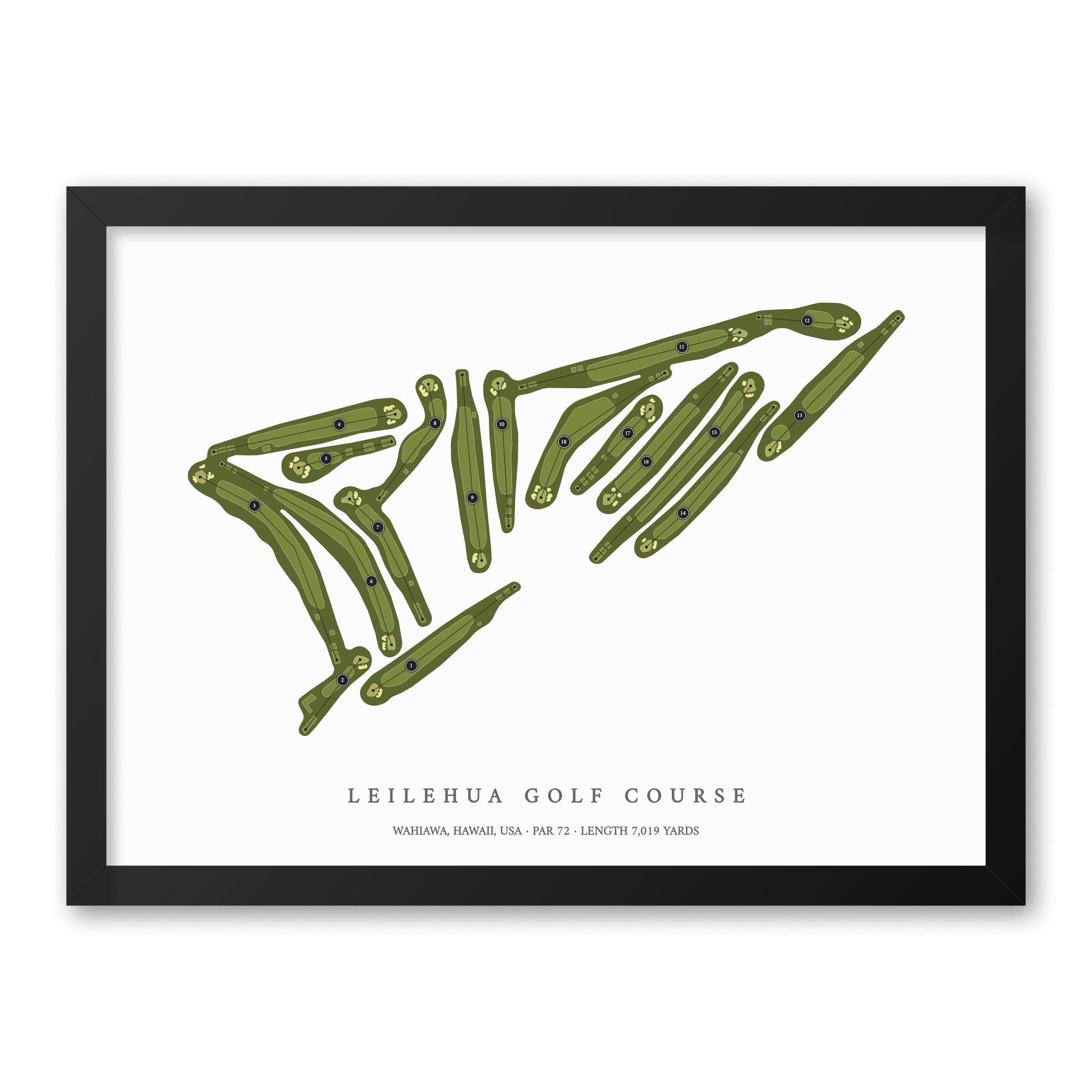 Leilehua Golf Course | Golf Course Map | Black Frame