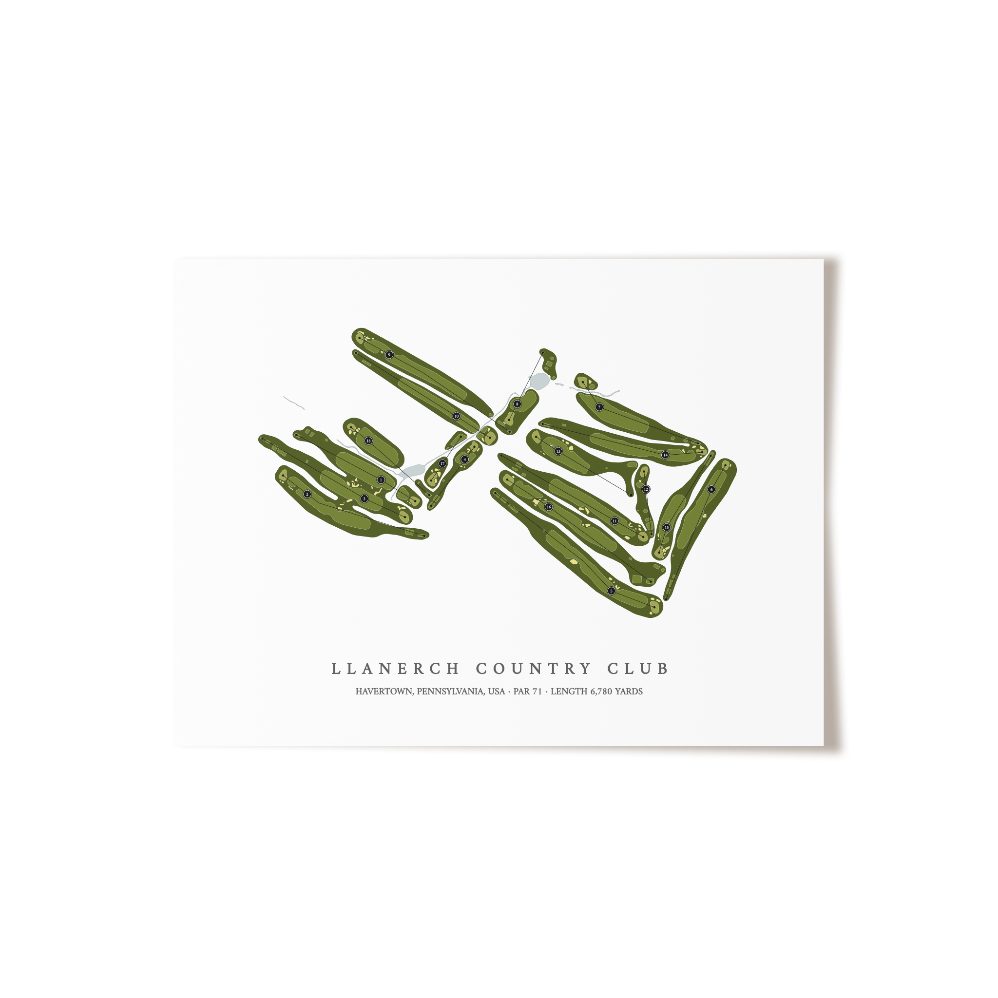 Llanerch Country Club | Golf Course Map | Unframed