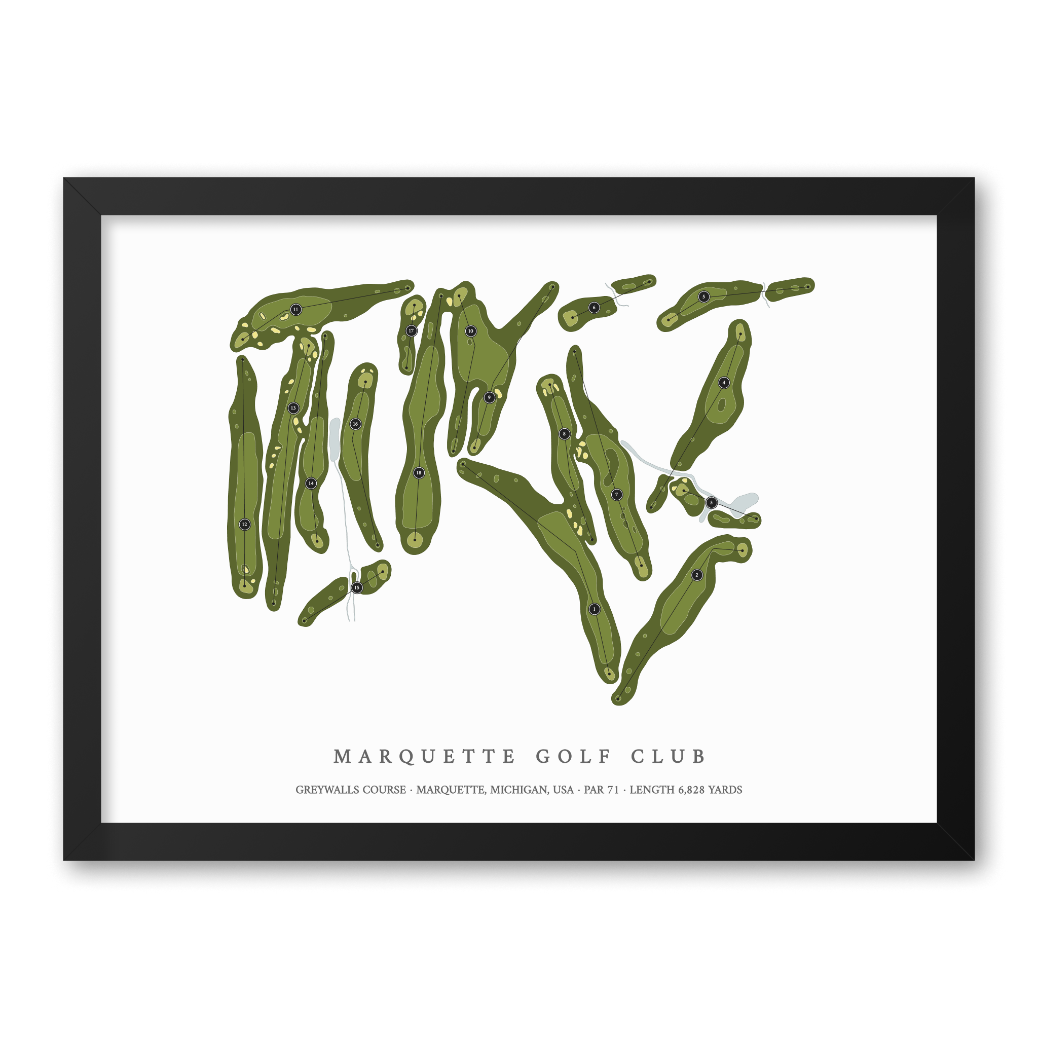 Marquette Golf Club - Greywalls Course | Golf Course Map | Black Frame