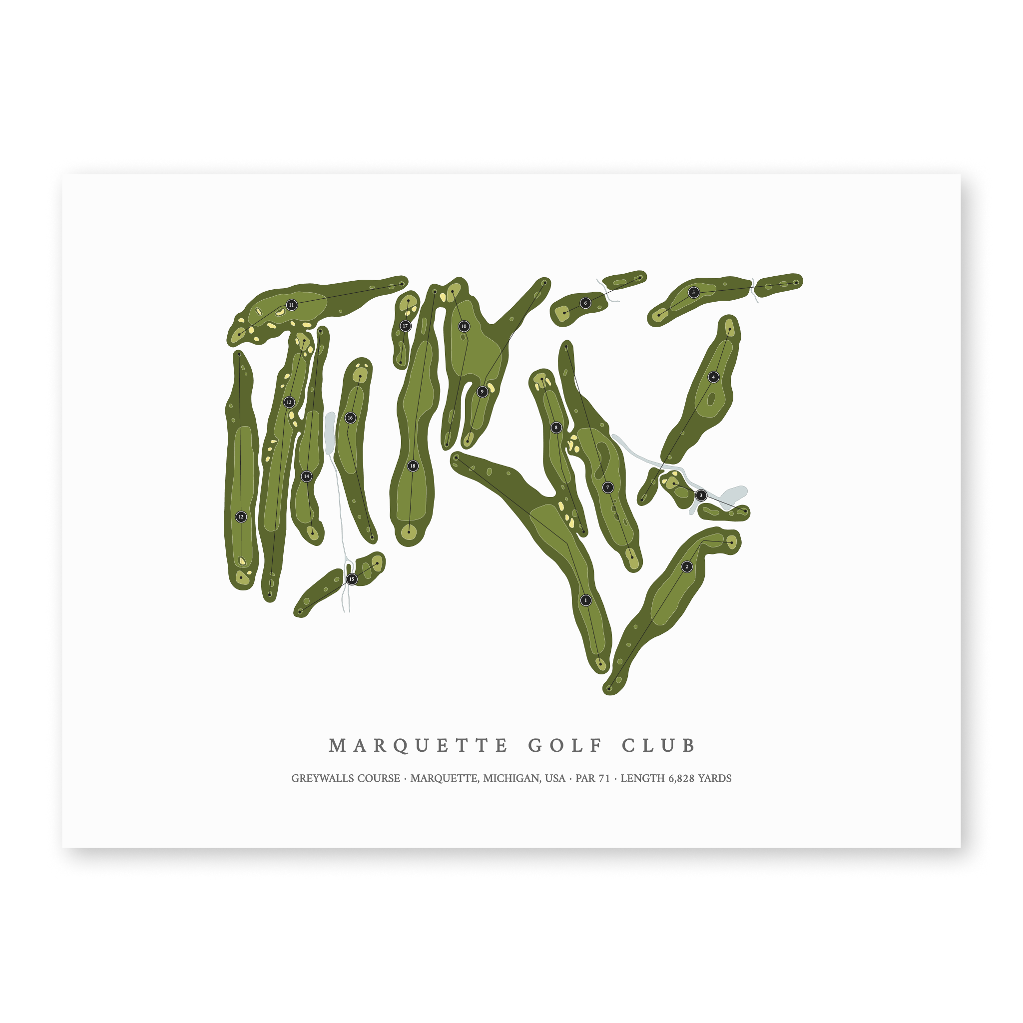 Marquette Golf Club - Greywalls Course | Golf Course Map | Unframed