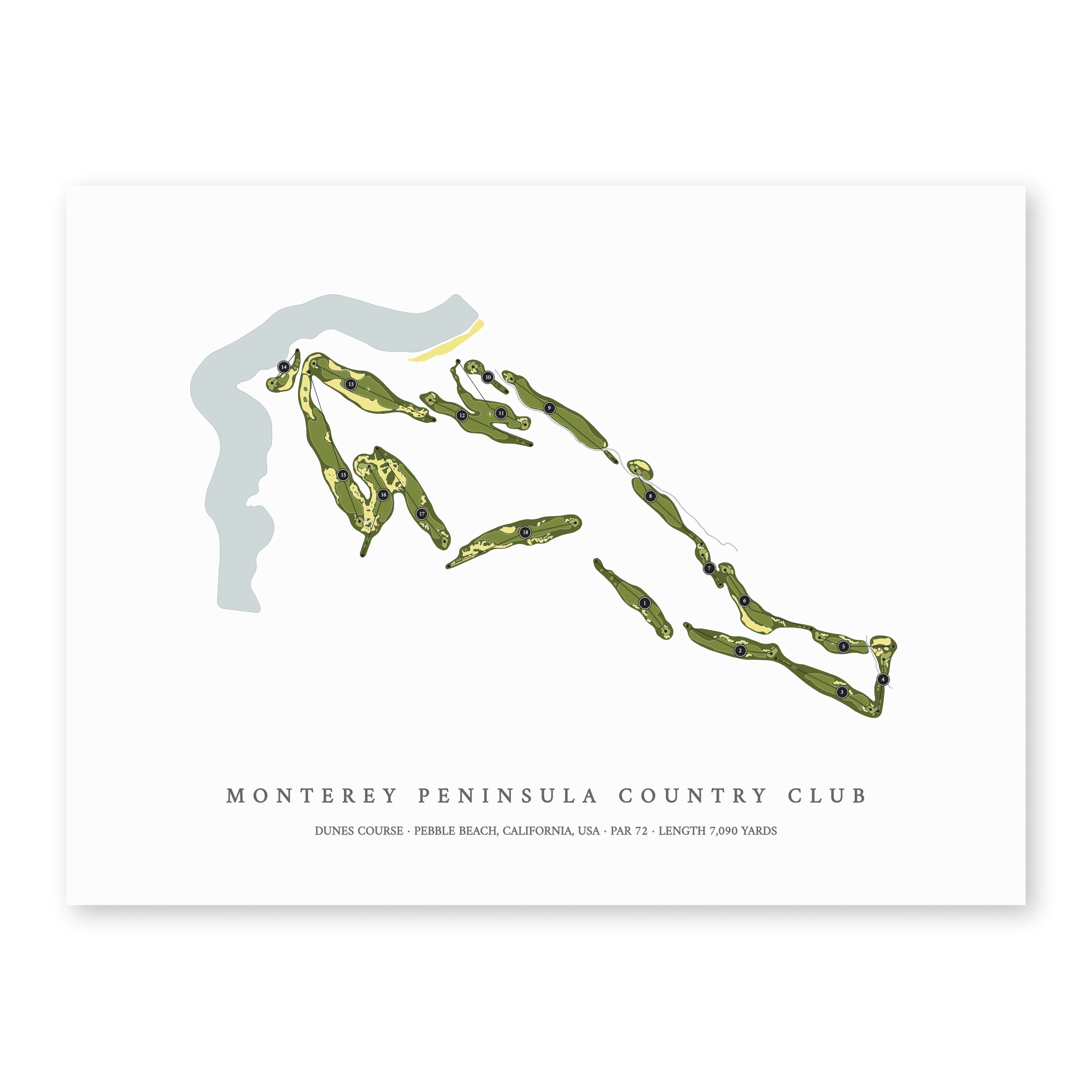 Monterey Peninsula Country Club - Dunes Course | Golf Course Map | Unframed
