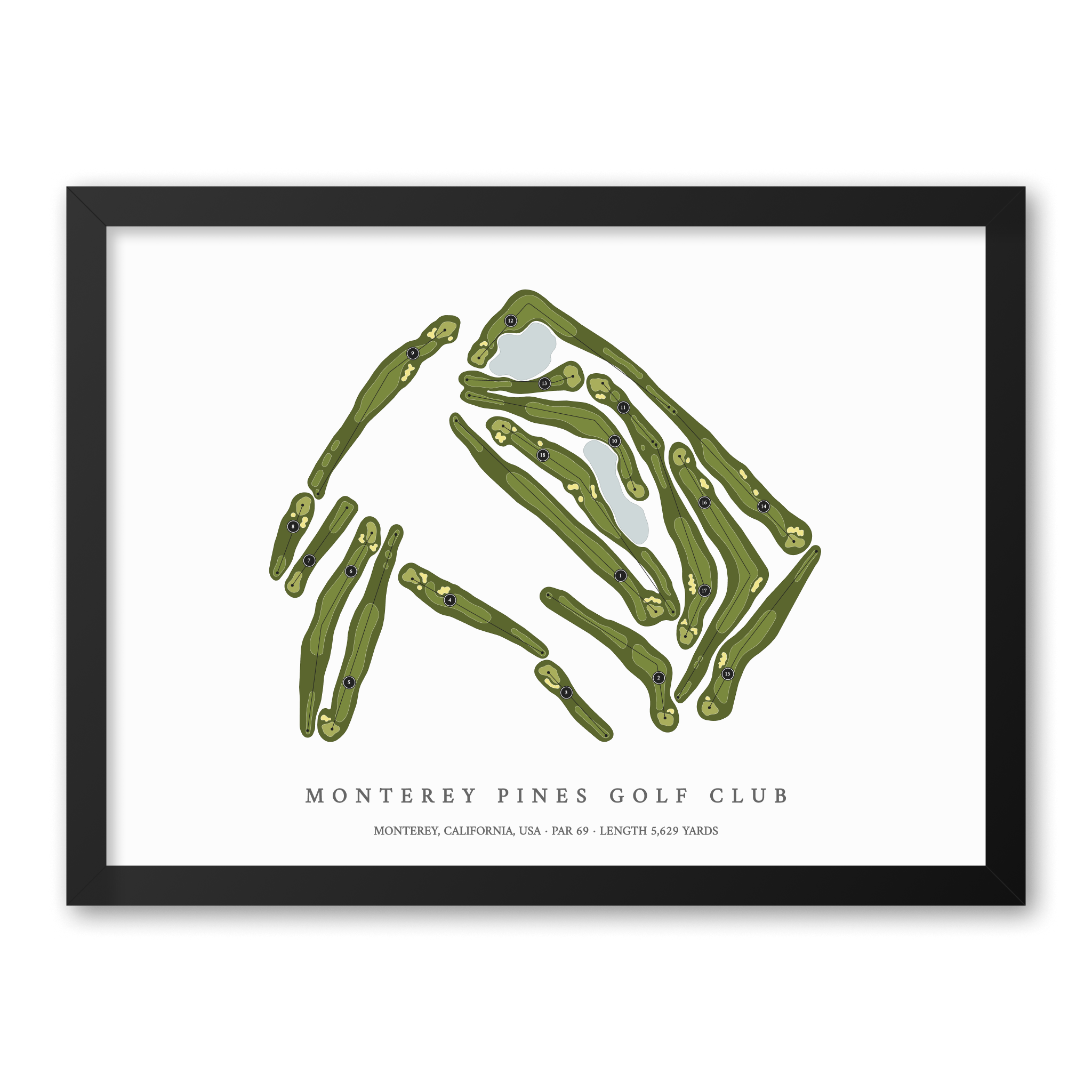 Monterey Pines Golf Club | Heritage Style Golf Course Print | Black Frame
