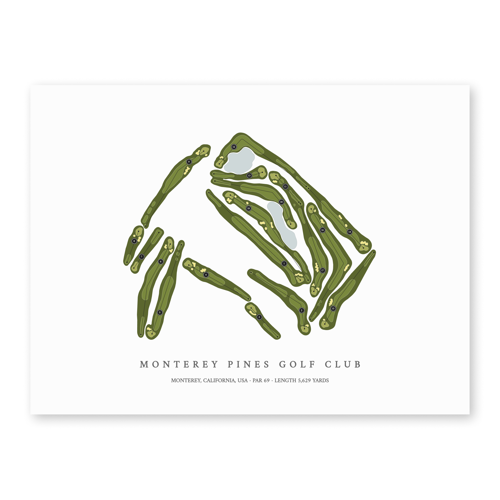 Monterey Pines Golf Club | Heritage Style Golf Course Print | Unframed